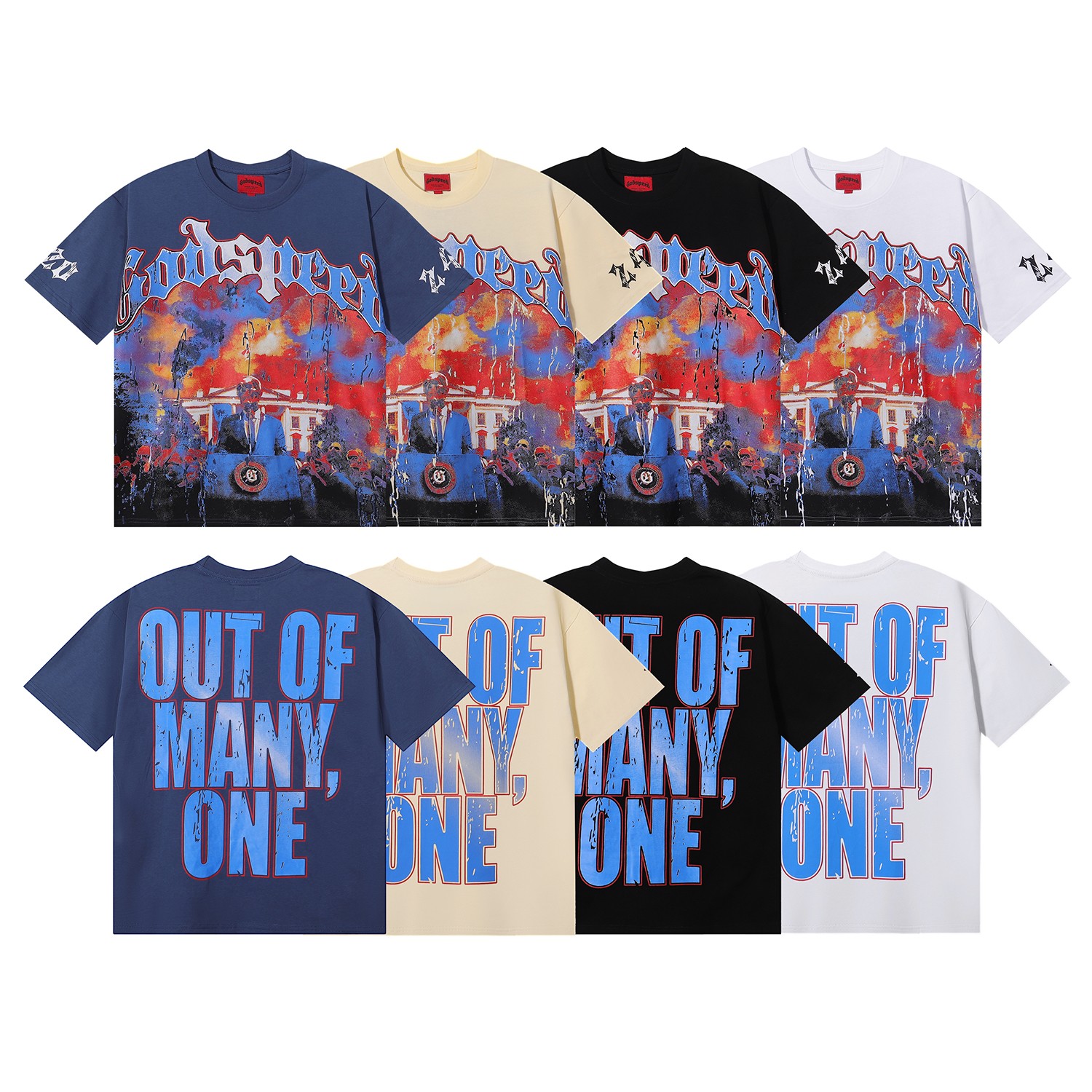 编号7028，美潮Godspeed演讲骷髅头印花高品质双纱纯棉休闲...