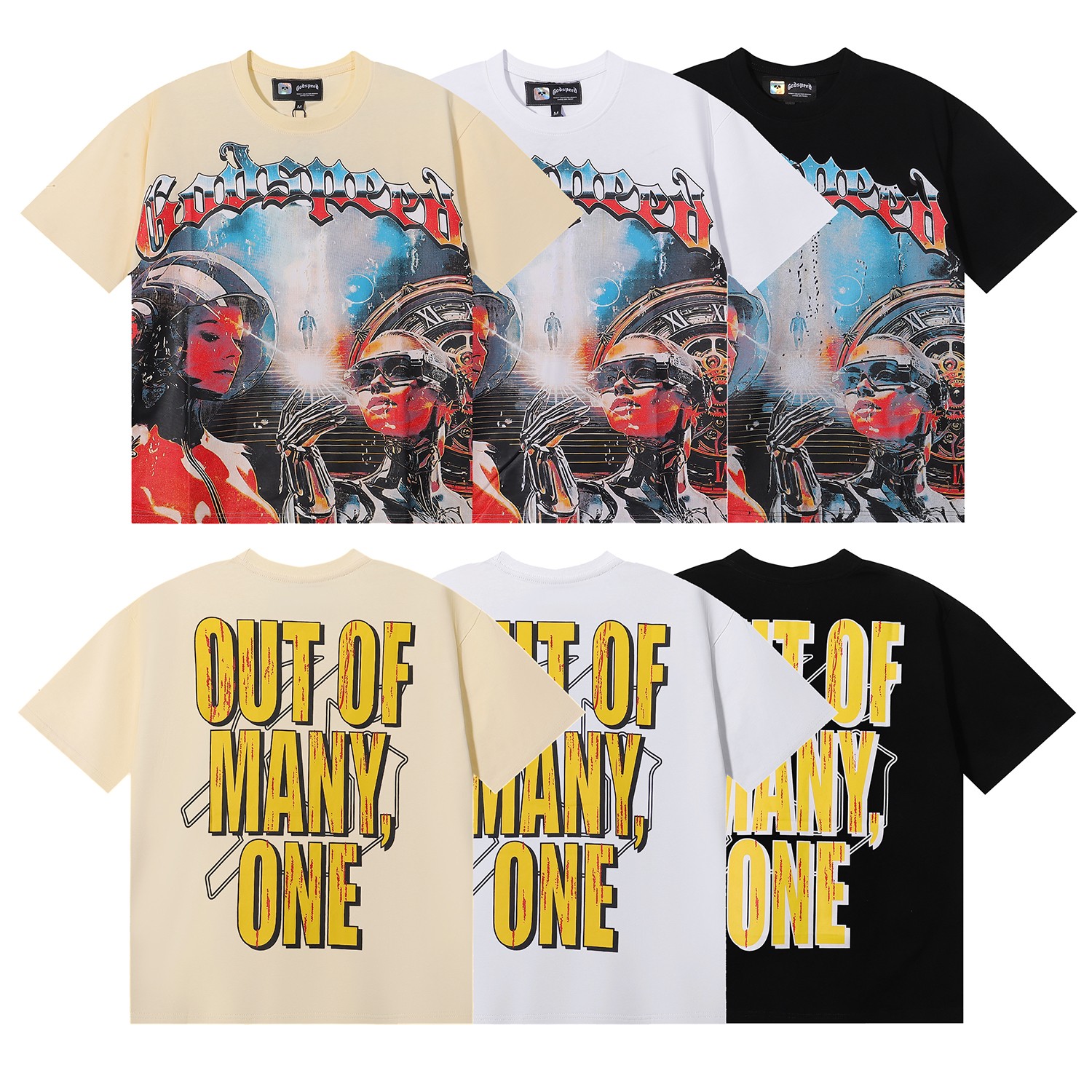 编号7031，美潮Godspeed宇航员机器人印花高品质双纱纯棉休...