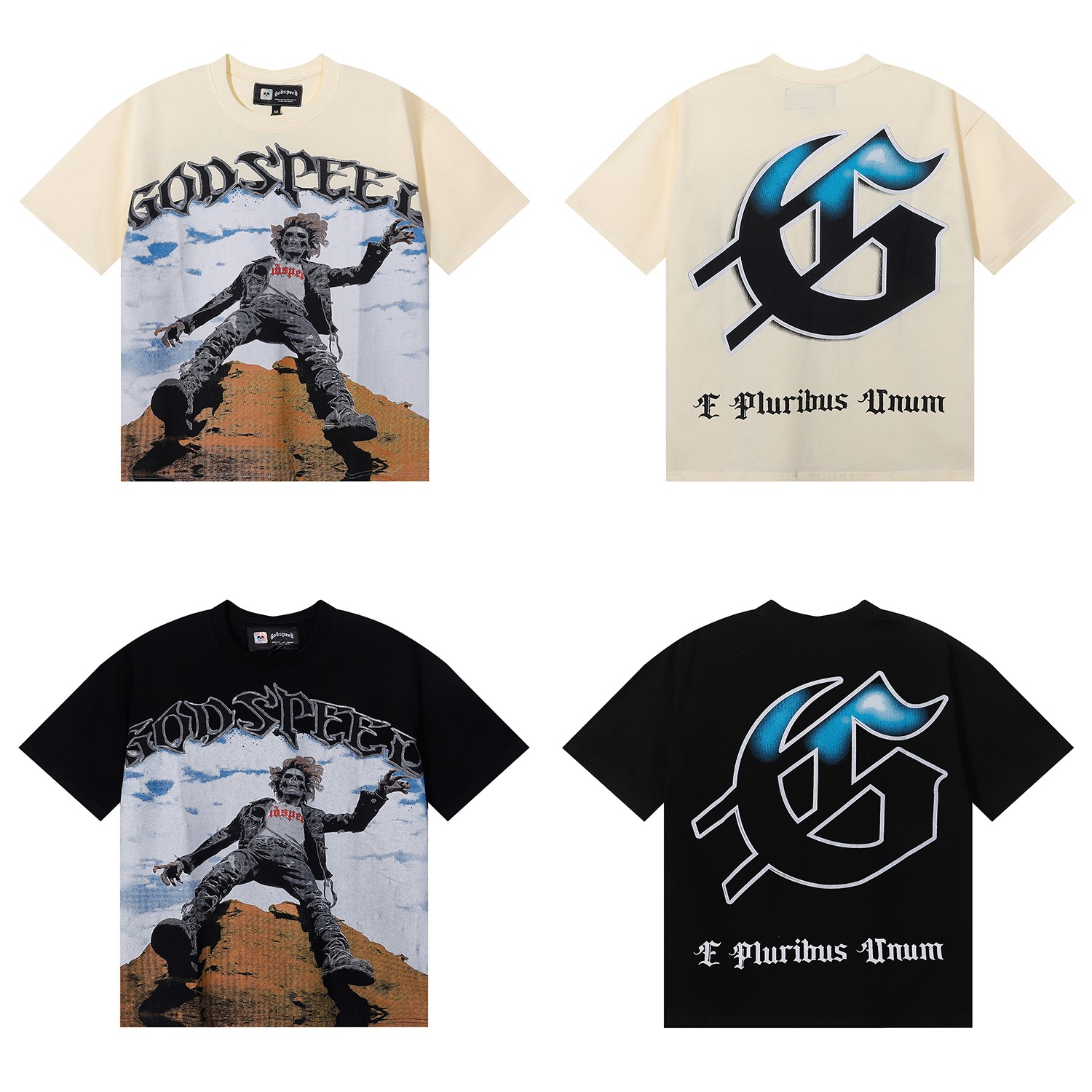 编号7032，美潮Godspeed坠落骷髅印花高克重双纱纯棉休闲短...