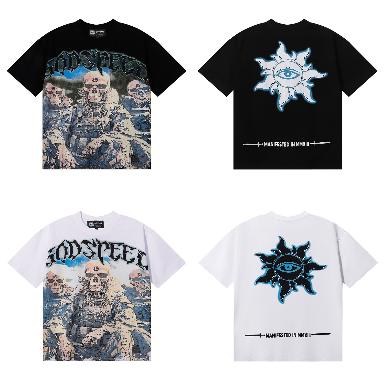 编号7052，美潮Godspeed骷髅陆战队印花高克重双纱纯棉休闲...