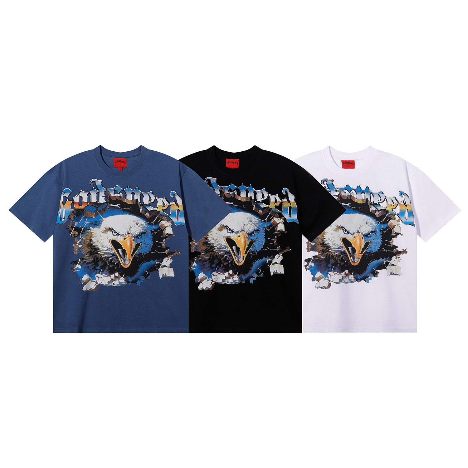 编号7061，外贸美潮Godspeed雄鹰印花高品质双纱纯棉休闲短...