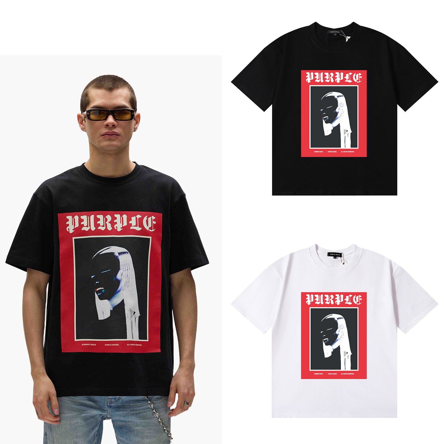 编号3076，美潮Purple Brand美女哥特式画像印花高克重双纱纯...