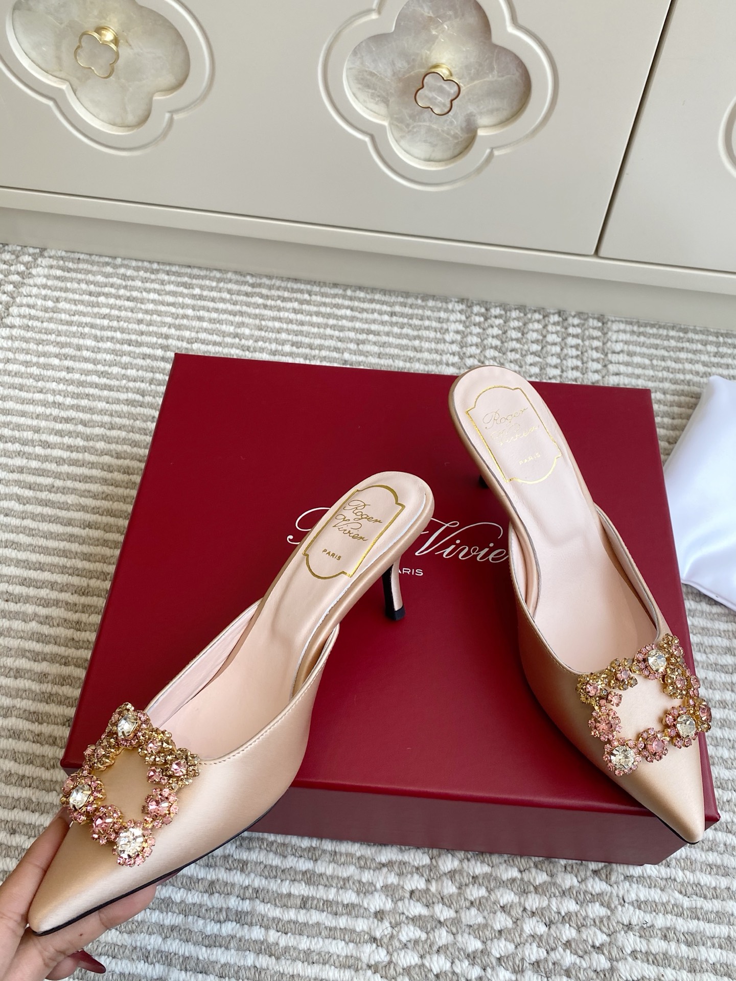 Roger Vivier Efflorescence Silk Muller Slippers: Elegant Handmade Statement Shoes for Special Events