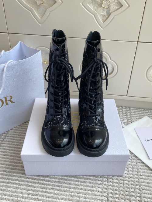Dior FW Embroidered Lace-Up Ankle Boots, Black Calf Leather, Size 35-41 1 Dior FW Embroidered Lace-Up Ankle Boots, Black Calf Leather, Size 35-41