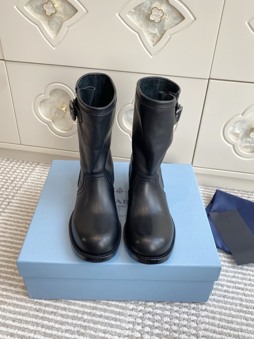 Prada Wrinkled Leather Biker Boots, Ankle High with Buckle Detail, Black 1 Prada Wrinkled Leather Biker Boots, Ankle High with Buckle Detail, Black