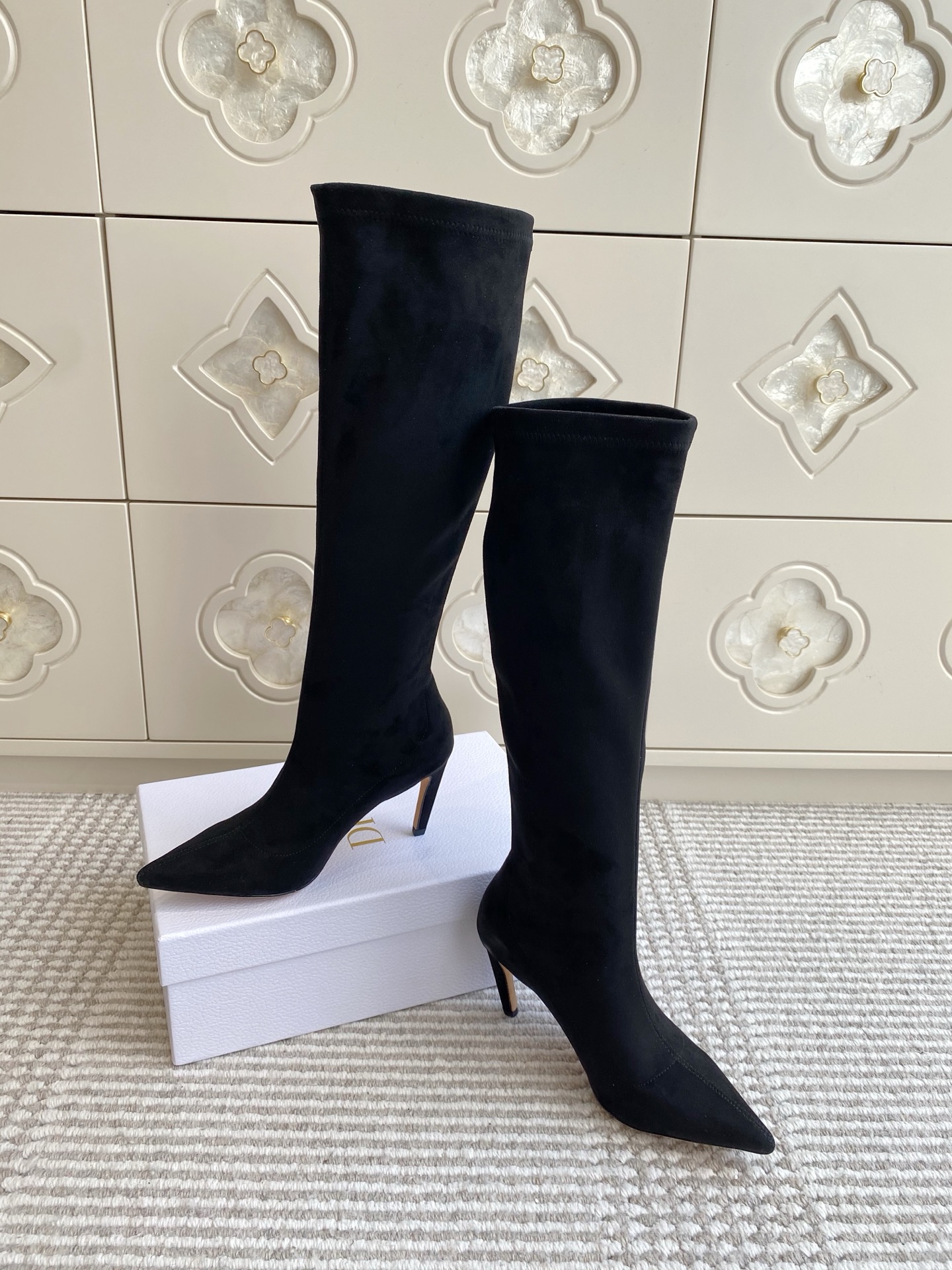 Dior 迪奥〰️秋冬新款🆕Optical-D刺绣织带弹力高筒靴 瘦腿女靴 ✔️明星同款CD字母logo立体刺绣提花Gr