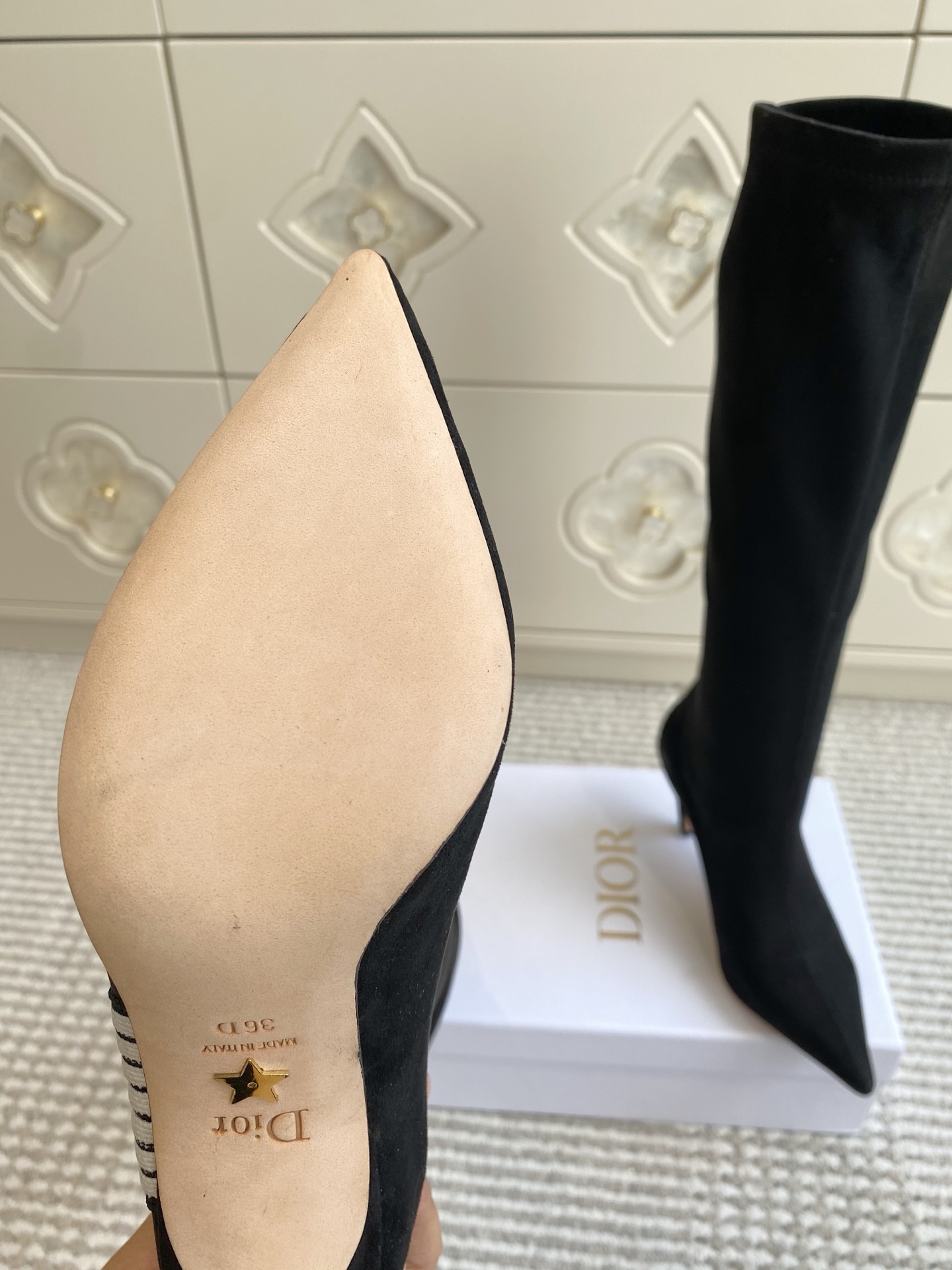 Dior 迪奥〰️秋冬新款🆕Optical-D刺绣织带弹力高筒靴 瘦腿女靴 ✔️明星同款CD字母logo立体刺绣提花Gr