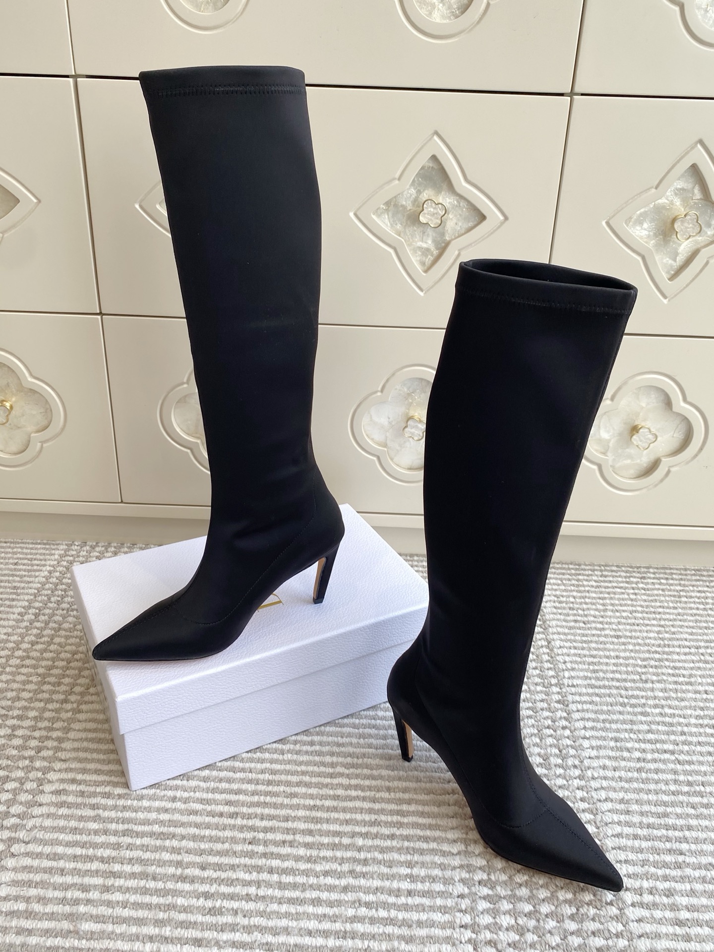 Dior 迪奥〰️秋冬新款🆕Optical-D刺绣织带弹力高筒靴 瘦腿女靴 ✔️明星同款CD字母logo立体刺绣提花Gr Dior 迪奥〰️秋冬新款🆕Optical-D刺绣织带弹力高筒靴 瘦腿女靴 ✔️明星同款CD字母logo立体刺绣提花Gr