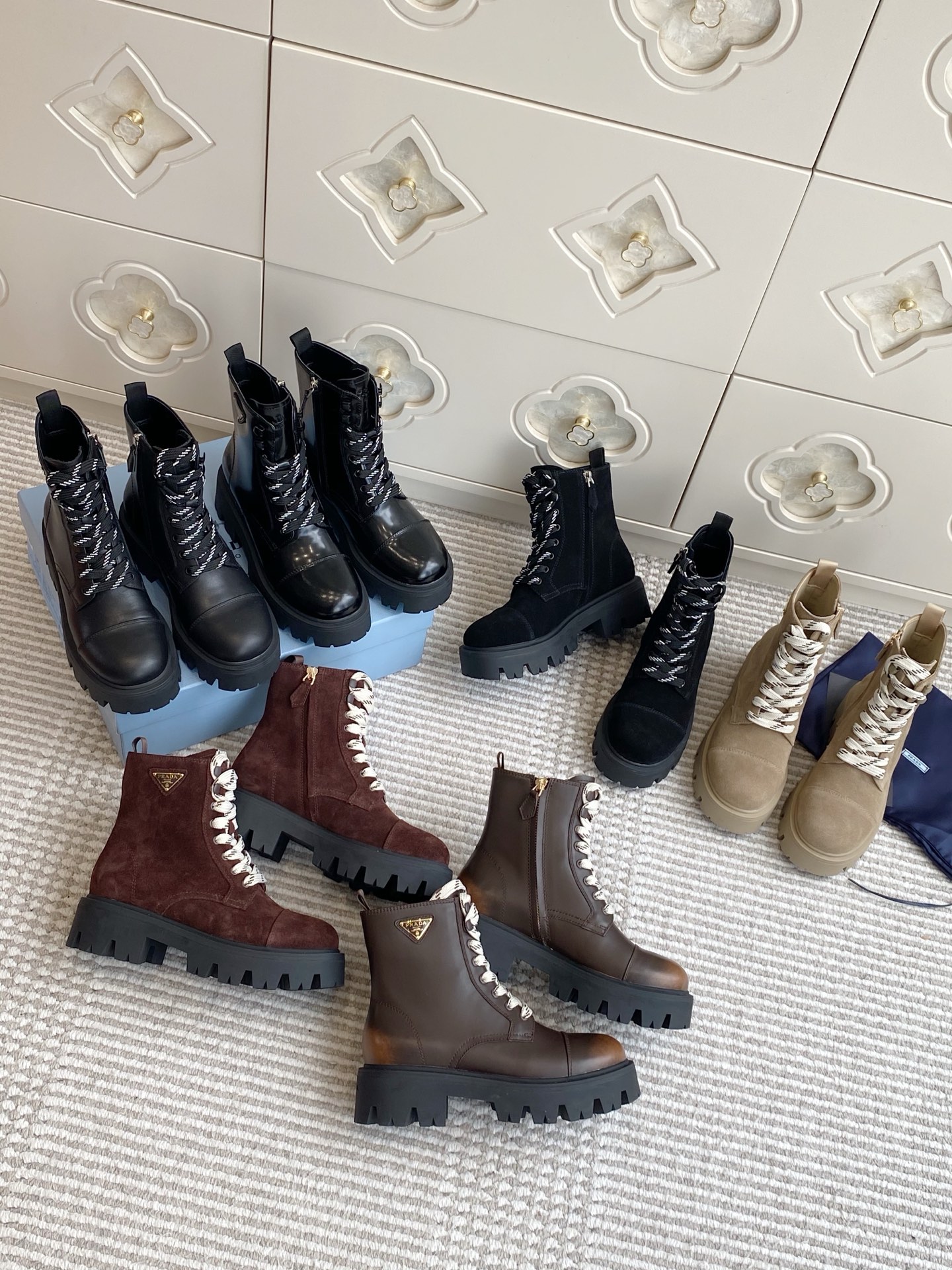 NO:543210,rada·thick-soled lace-up boots·Martin boots·35-42, boots, prada, boots19860909rada·厚底系带短靴·马丁靴·35-42,靴子,prada,boots,Women's Shoes
