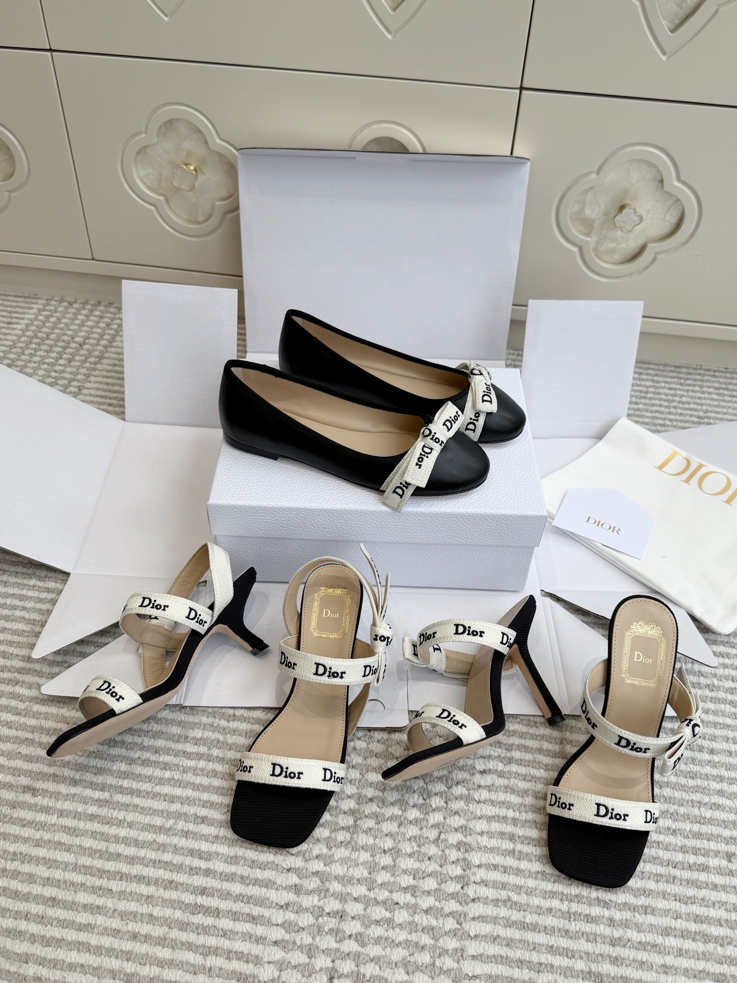 NO:924215,Dior·26ss bow ribbon series, half-slip ballet slippers, dior19860909Dior·26ss 蝴蝶结织带系列,半拖芭蕾舞鞋,dior,Women's Shoes
