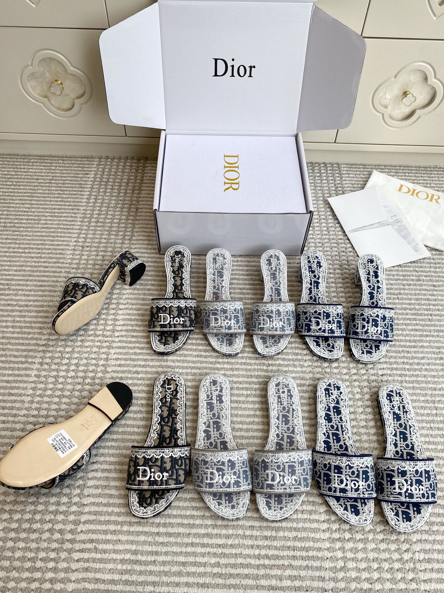 NO:923989,Dior·presbyopia·lace slippers, slippers, dior, slippers19860909Dior·老花·蕾丝花边拖鞋,拖鞋,dior,slippers,Women's Shoes