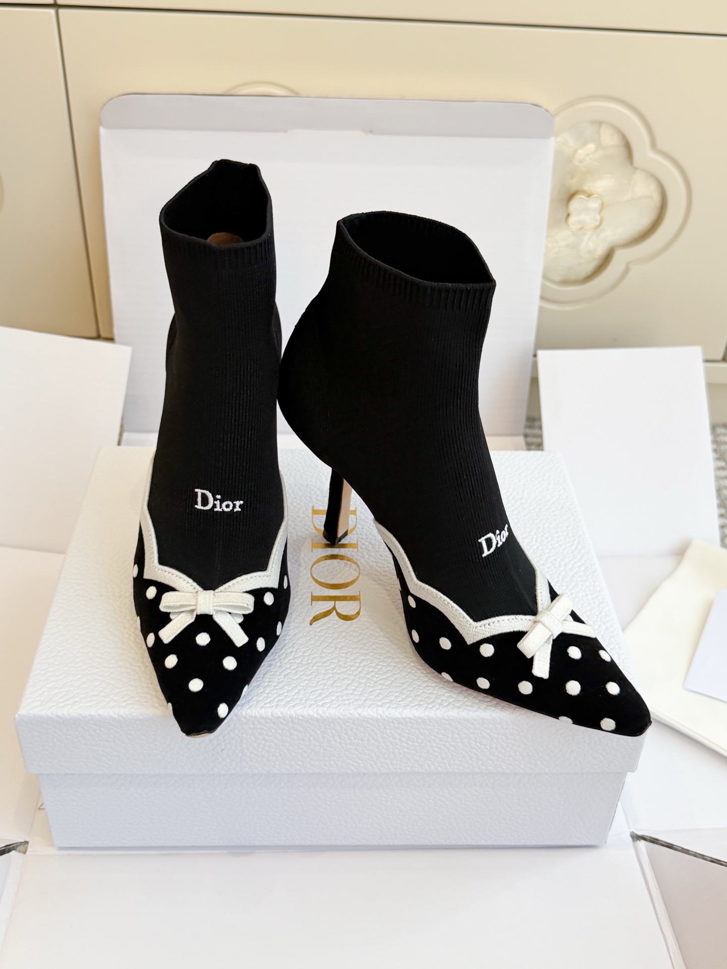 Black Polka Dot Ankle Boots