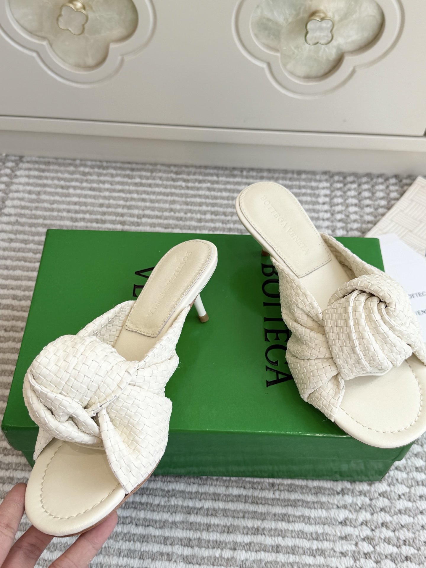 Bottega Veneta Ivory Knot Slide Sandals