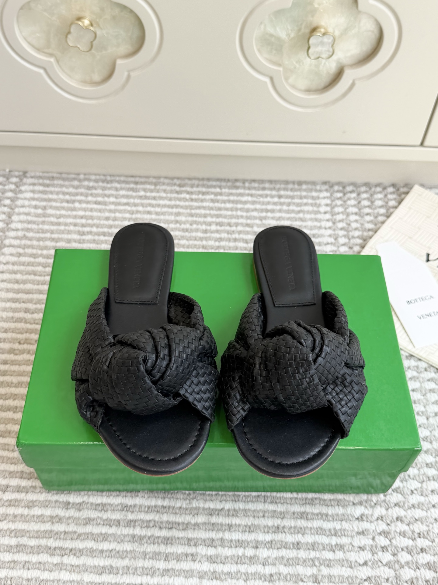 Bottega Veneta Black Knot Slide Sandals