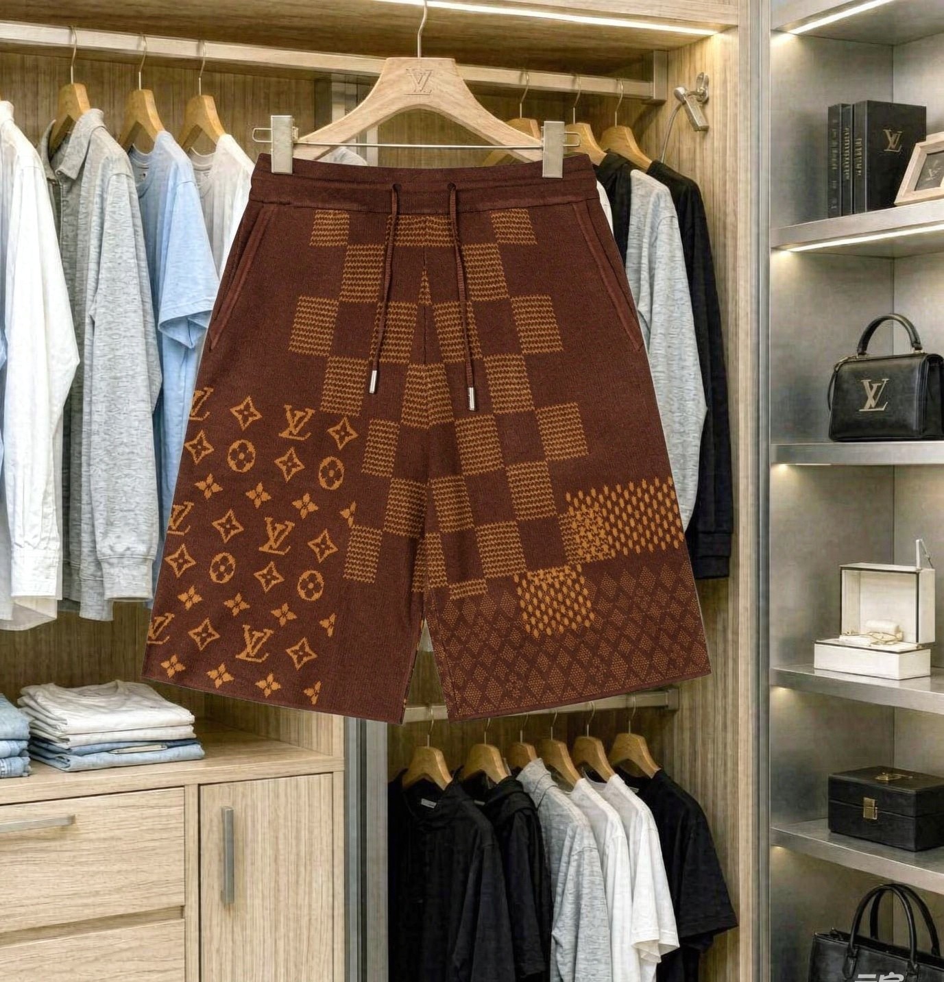 P95 Louis Vuitton/Louis Vuitton Nuevos pantalones cortos de punto. Tejido personalizado con textura de gofre, técnica d…