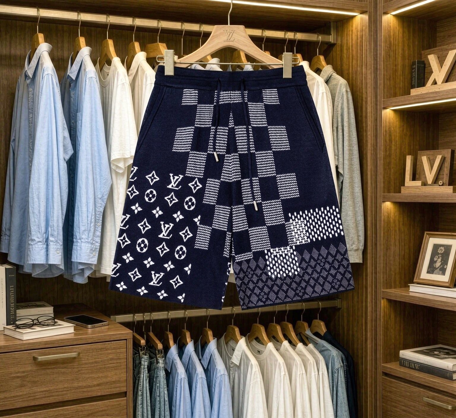 P95 Louis Vuitton/Louis Vuitton Nuevos pantalones cortos de punto. Tejido personalizado con textura de gofre, técnica d…