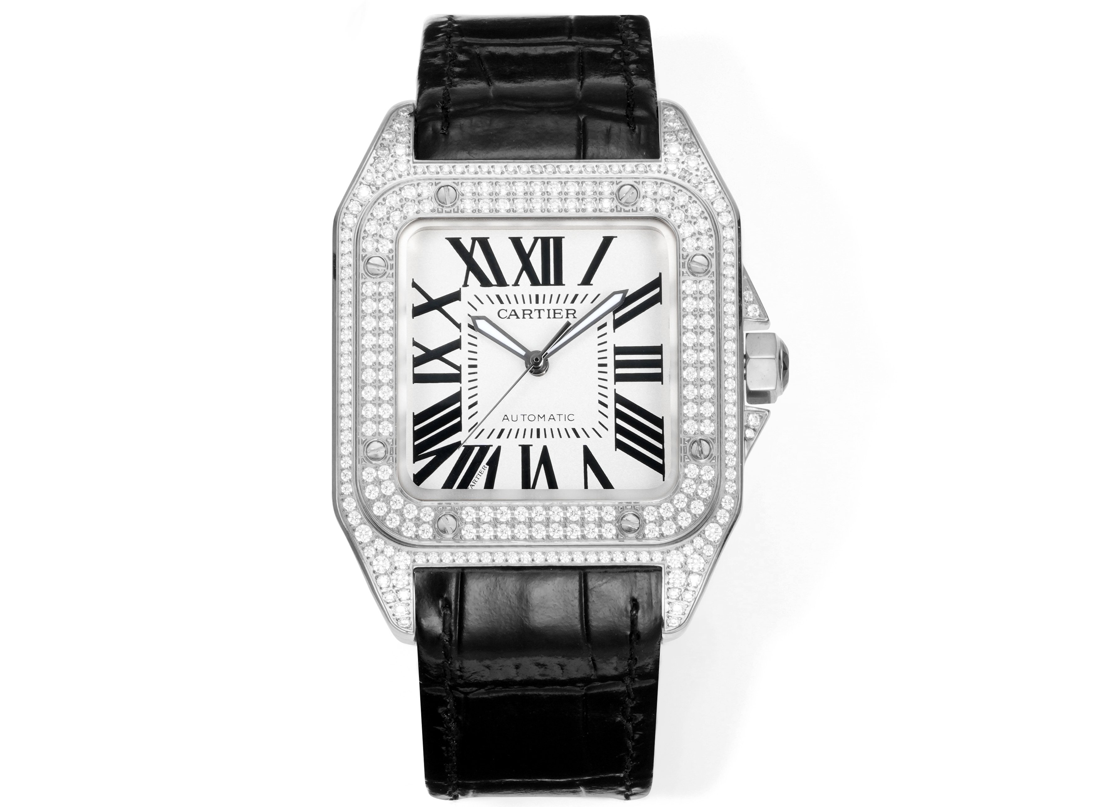NO:337658,The white shell is uniform in color, all black, diamond HY Cartier Sando Women's 100th Anniversary Commemorative Edition is coming strongly. [Original Model Cartier Sando] 1 [Case] ​​Authentic Model Opening, equipped with the best imported 316L material case!  Movement: It uses 2824 high-end mechanical movement, stable and zero renovation. 2 [Dial] The dial with genuine mold opening!  3【Glass】Original Fish-eye Sapphire Glass 4【Size】Female model 44.2mm x 35.6mm, the closest and perfect match with the original version 5【Case diameter 35.6mm, thickness: 10.6mm】Original thickness. A century of inheritance, ingeniousness, classic creation, passion forever, women's love.,,cartier19860909白壳间色统一 全黑全枚 钻 HY卡地亚山度士女款100周年纪念版强势来袭 . [原版开模卡地亚 山度士 ] 1【表壳】正品开模,搭载最好的进口316L材质表壳！ 机芯:采用2824高端机械机芯,走时稳定,零翻修. 2【表盘】正品开模出来的表盘！ 3【玻璃】对原版鱼眼蓝宝石玻璃 4【尺寸】女款44.2毫米x35.6毫米,跟原版最接近完美匹配 5【表壳直径35.6mm,厚度:10.6mm】 对版厚度. 百年传承、匠心独运、铸就经典、激情永燃,女士挚爱.,,cartier,Watch