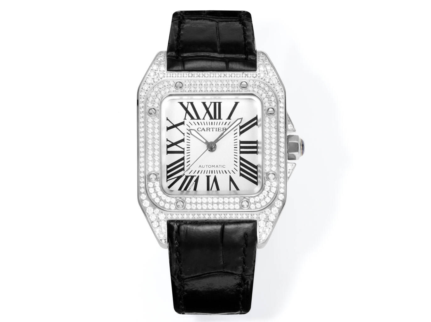 NO:850694,[Top quality Swiss watches produced by famous craftsmen] White gold diamond HY Cartier Santos women's model 100th anniversary commemorative edition is coming. [Original molded Cartier Santos] 1 [Case] ​​Genuine molded, equipped with the best imported 316L material case!  Movement: Using 2824 high-end mechanical movement, it has stable running time and zero renovation. 2 [Dial] The dial is authentically molded!  3 [Glass] Versus original fish-eye sapphire glass 4 [Size] Women's model 44.2 mm x 35.6 mm, the closest and perfect match to the original version 5 [Case diameter 35.6 mm, thickness: 10.6 mm] Versus thickness. Centuries of inheritance, ingenuity, creating classics, eternal passion, women's love.,, cartier19860909【名匠瑞表出品顶级】 白 金钻 HY卡地亚山度士女款100周年纪念版强势来袭 . [原版开模卡地亚 山度士 ] 1【表壳】正品开模,搭载最好的进口316L材质表壳！ 机芯:采用2824高端机械机芯,走时稳定,零翻修. 2【表盘】正品开模出来的表盘！ 3【玻璃】对原版鱼眼蓝宝石玻璃 4【尺寸】女款44.2毫米x35.6毫米,跟原版最接近完美匹配 5【表壳直径35.6mm,厚度:10.6mm】 对版厚度. 百年传承、匠心独运、铸就经典、激情永燃,女士挚爱.,,cartier,Watch