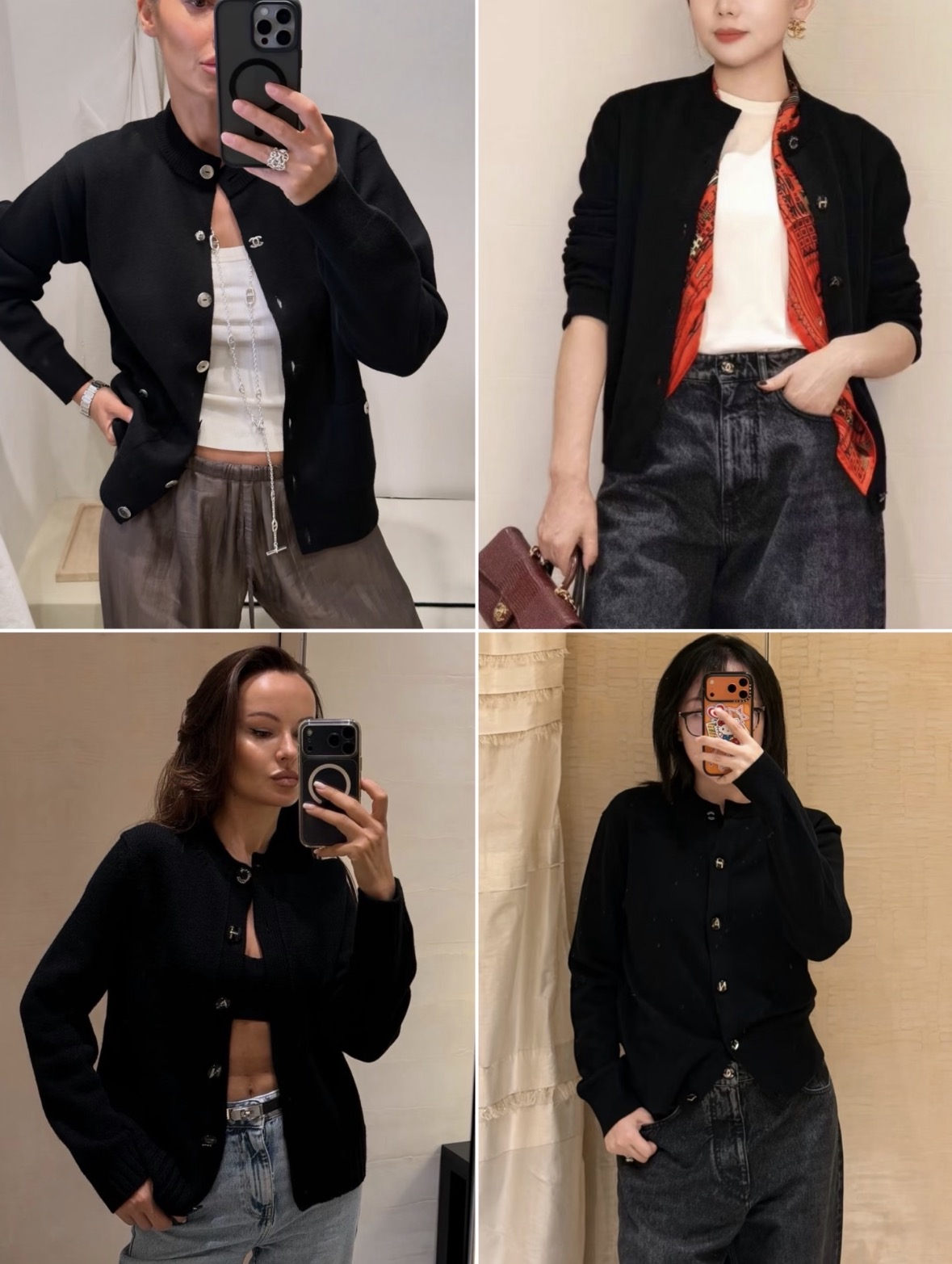 NO:957061,26 spring and summer new product Chan** round neck cashmere cardigan, exclusive customized high version  The soft, waxy and delicate wool texture has a soft light texture, and the neat short version optimizes body proportions and modifies the waistline to make you taller. Customized black buttons with embossed letters, hidden brand inlays, and black and white colors are suitable for all scenes. The threaded closure locks in temperature and is stylish.  It can be worn frequently with skirts or casually with jeans. It has a gentle and relaxed French style atmosphere. It is a versatile collection that can be worn daily. In stock 36/38/40, chanel, skirts, jeans,1986090926春夏新品 Chan**圆领羊绒开衫,独家定制高版 软糯细腻羊毛肌理自带柔光质感,利落短款版型优化身材比例,修饰腰线显高挑.定制字母浮雕黑纽扣,暗嵌品牌巧思,黑白双色适配全场景穿搭.螺纹收口锁温有型,通勤搭半裙、休闲配牛仔裤皆显贵气,温柔松弛的法式千金氛围感,日常穿搭不出错的百搭典藏款.现货36/38/40,,chanel,skirts,jeans,,Women's clothing