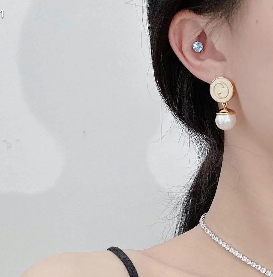 Gucci White Enamel Pearl Earrings