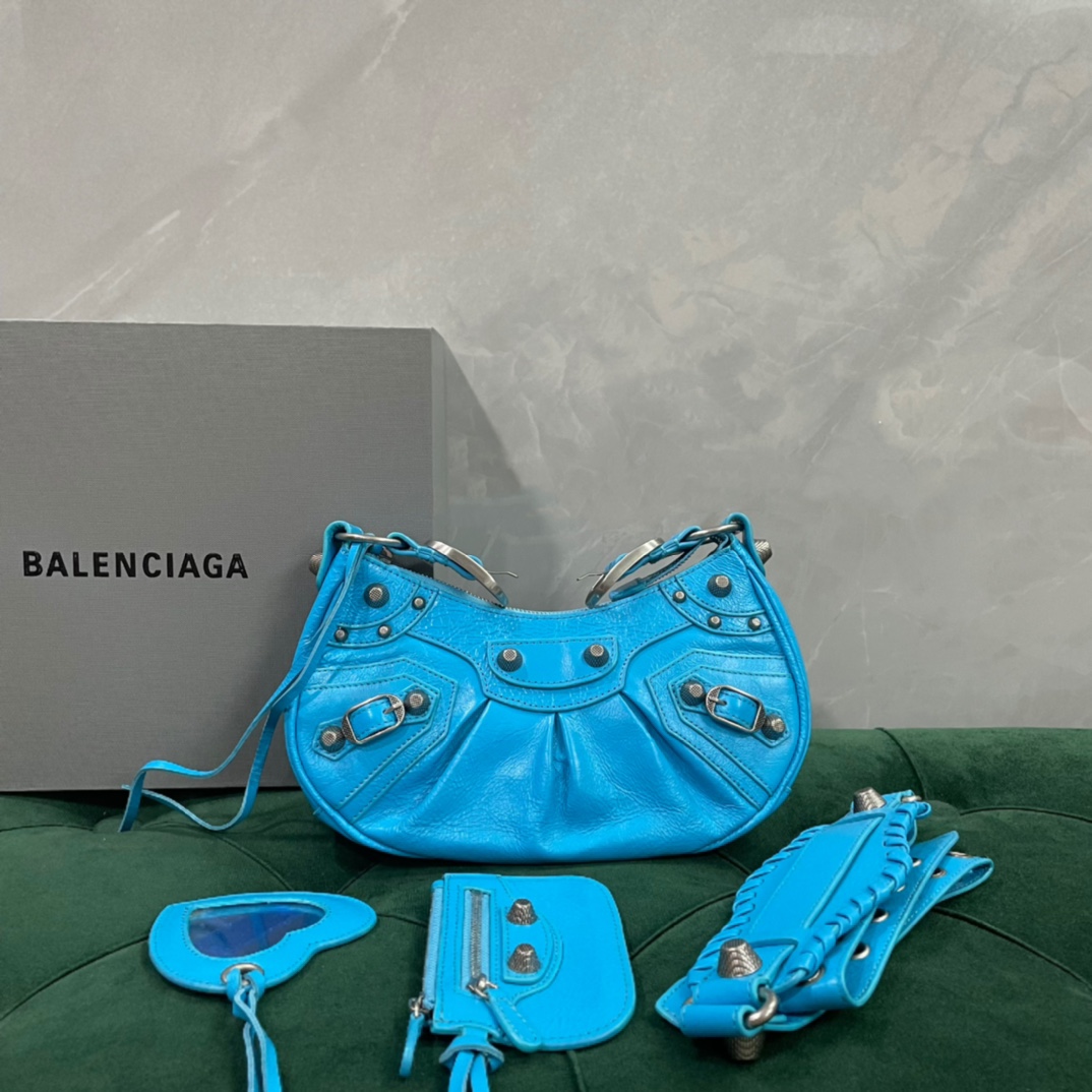 Balenciaga Le Cagole Taschen Umhängetaschen  & Schultertaschen Blau Silber Weben Schaffell Vintage Unterarm