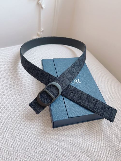 Dior Oblique Black Canvas/Leather Belt, 3.5 cm Width