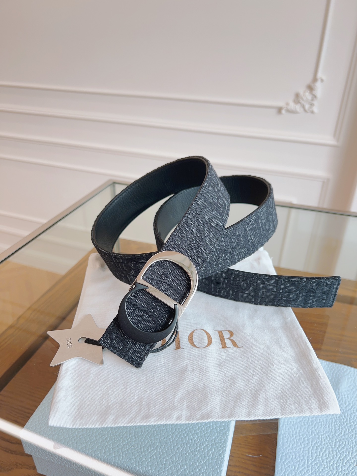 Dior Oblique Canvas and Black Leather Belt, 3.5 cm Width 3 i1714405015 1973 0