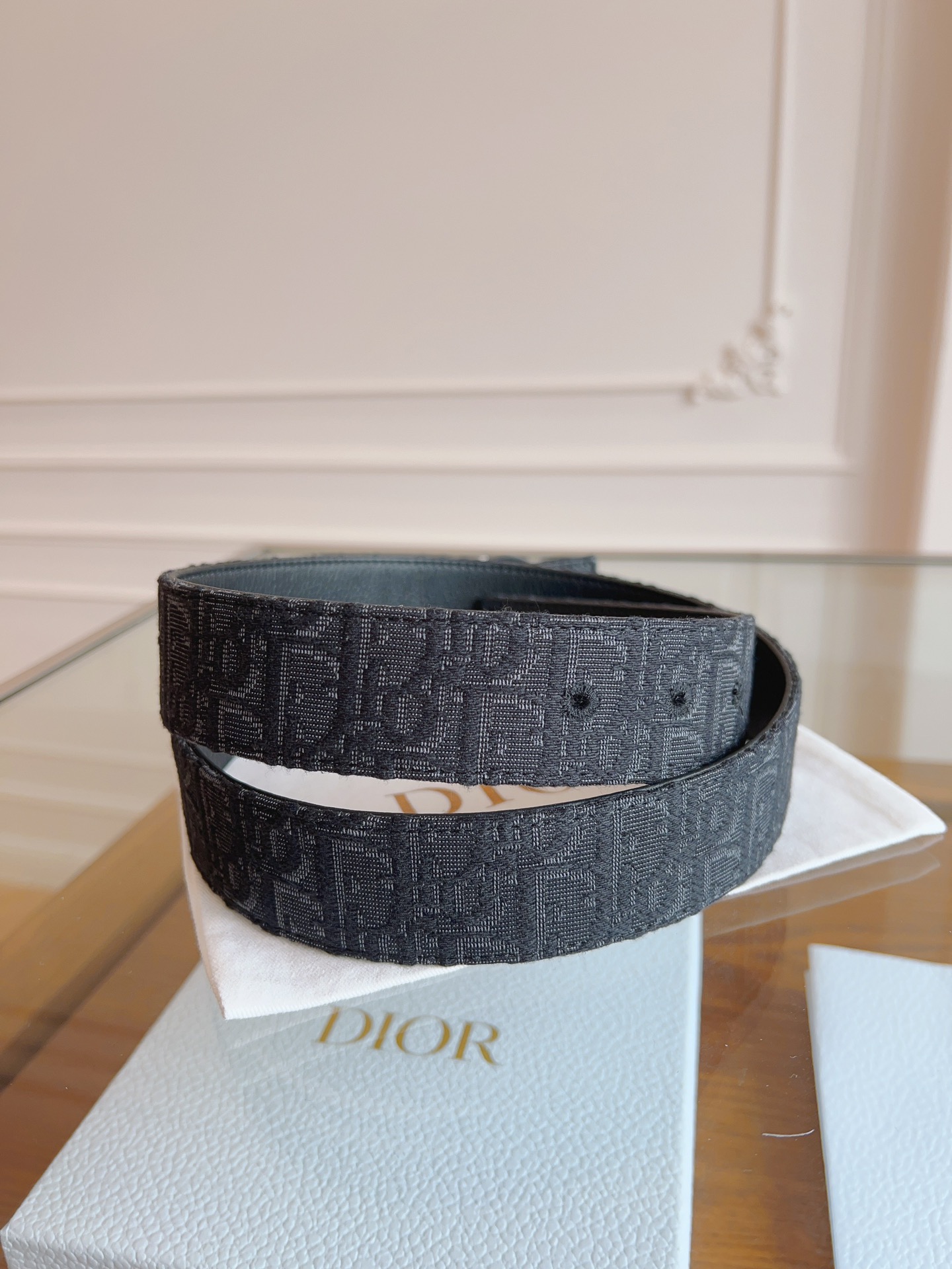 Dior Oblique Canvas and Black Leather Belt, 3.5 cm Width 9 i1714405015 2038 4