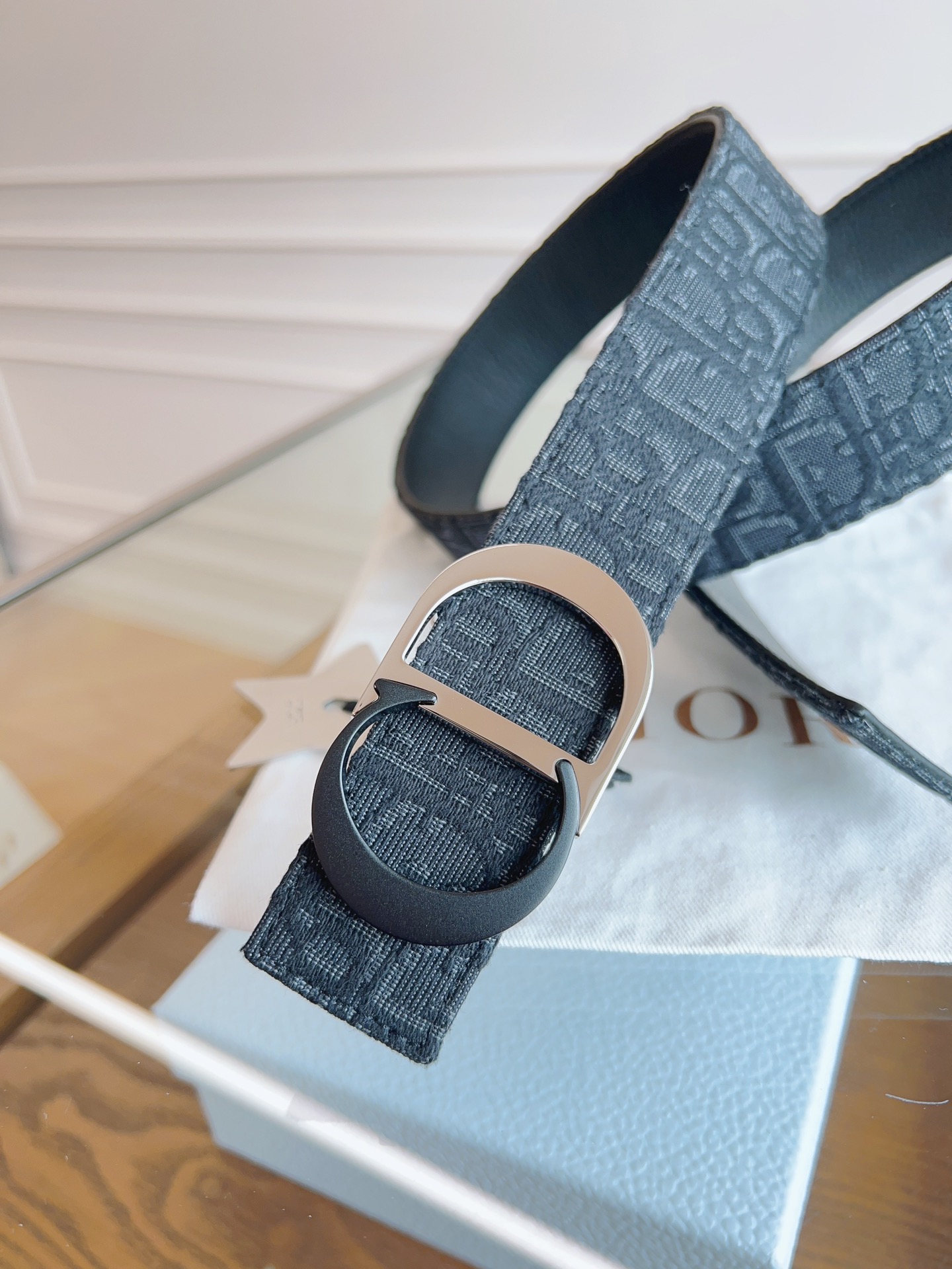 Dior Oblique Canvas and Black Leather Belt, 3.5 cm Width 4 i1714405015 3543 7