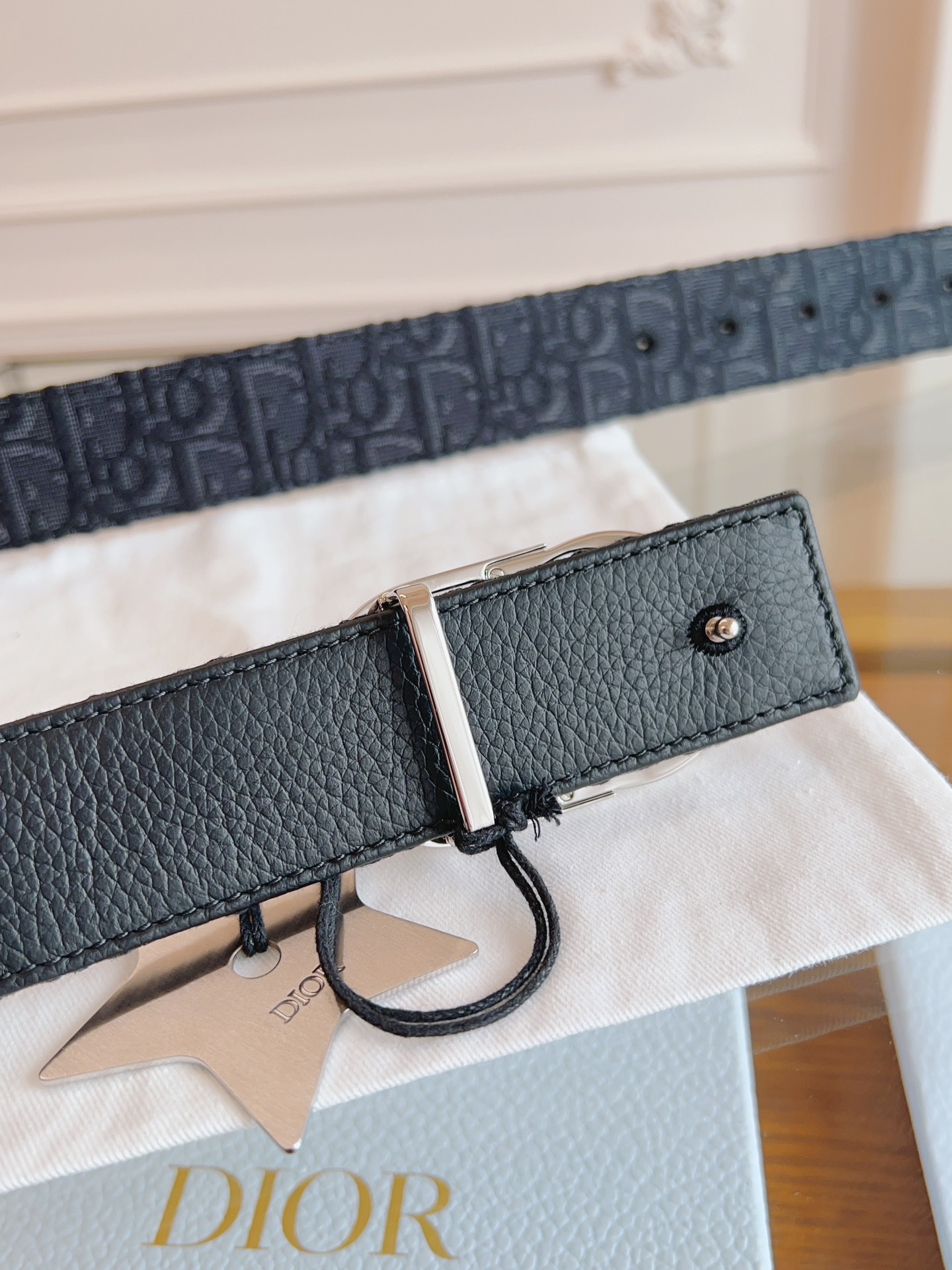 Dior Oblique Canvas and Black Leather Belt, 3.5 cm Width, Silver-Finish Metal 5 i1714405213 1244 5