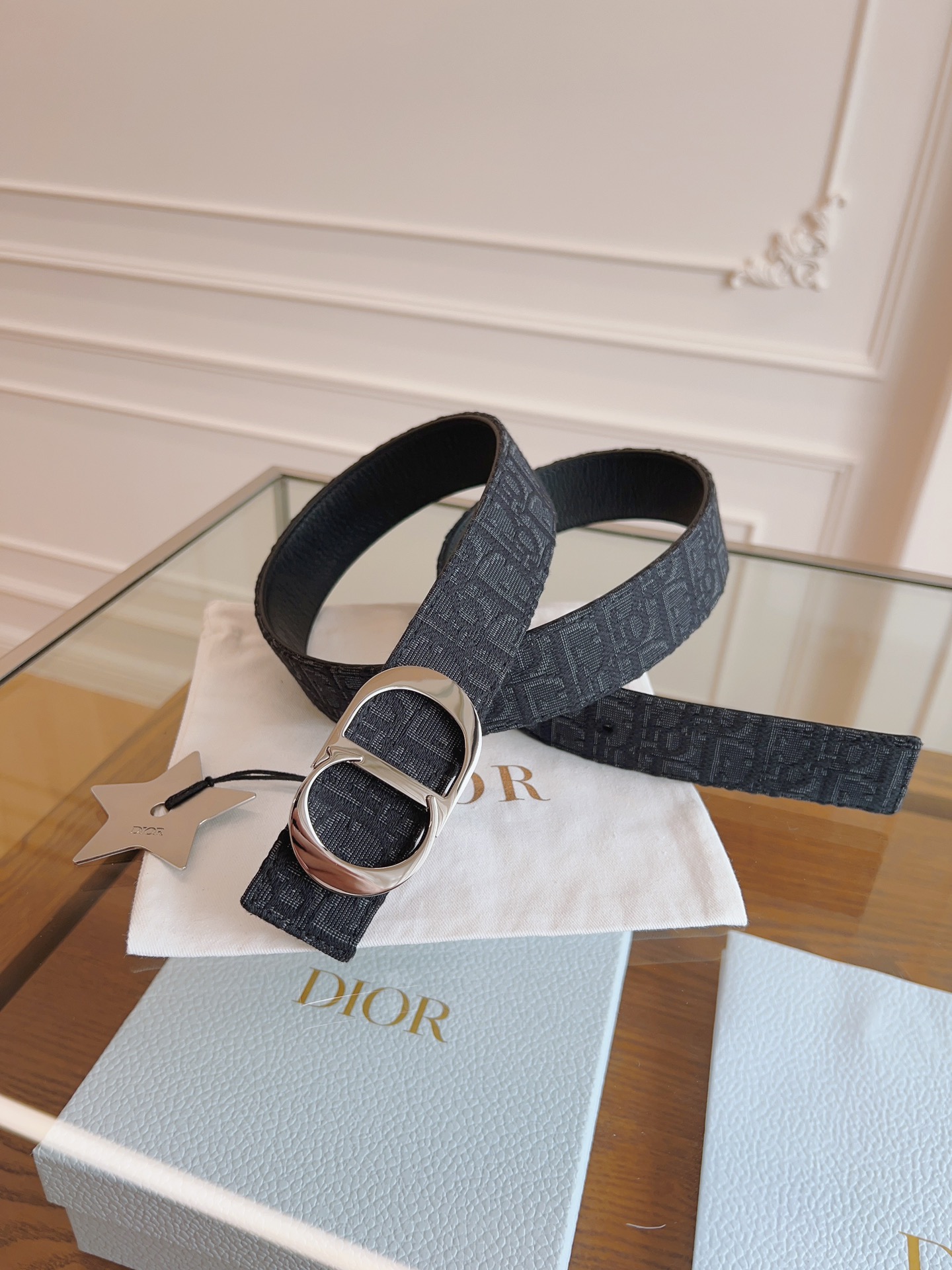 Dior Oblique Canvas and Black Leather Belt, 3.5 cm Width, Silver-Finish Metal 3 i1714405213 2006 1