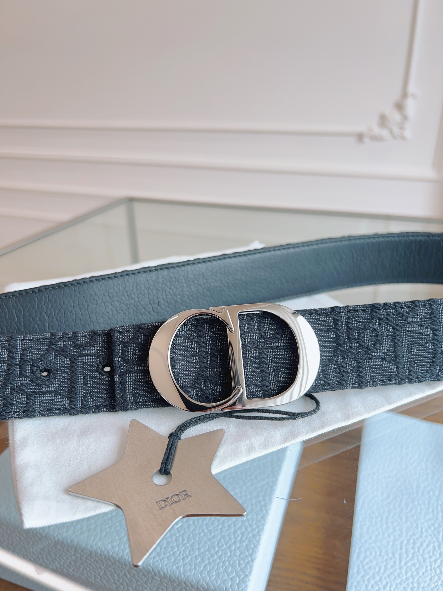 Dior Oblique Canvas and Black Leather Belt, 3.5 cm Width, Silver-Finish Metal 9 i1714405213 2235 6