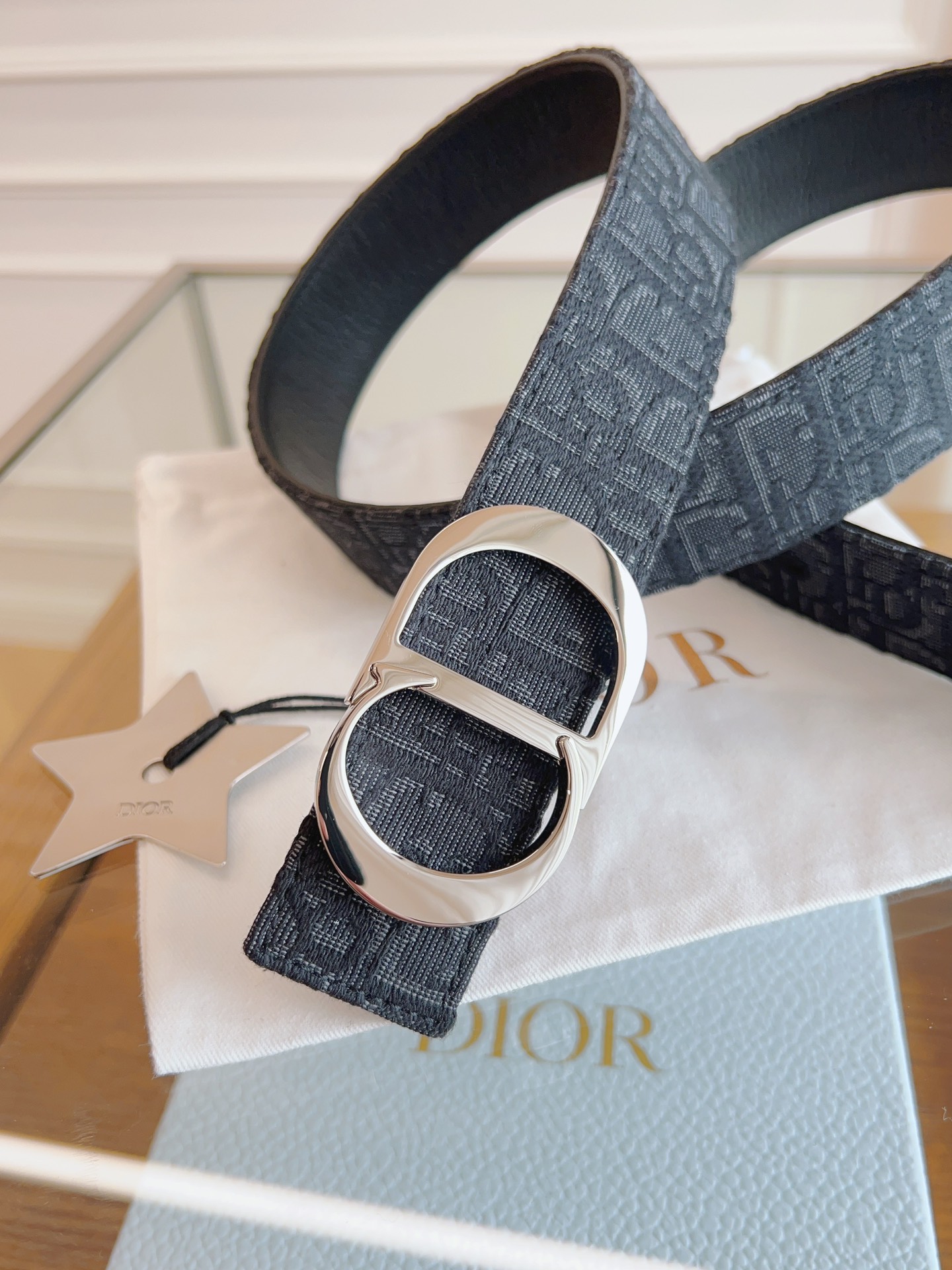 Dior Oblique Canvas and Black Leather Belt, 3.5 cm Width, Silver-Finish Metal 4 i1714405213 4610 3