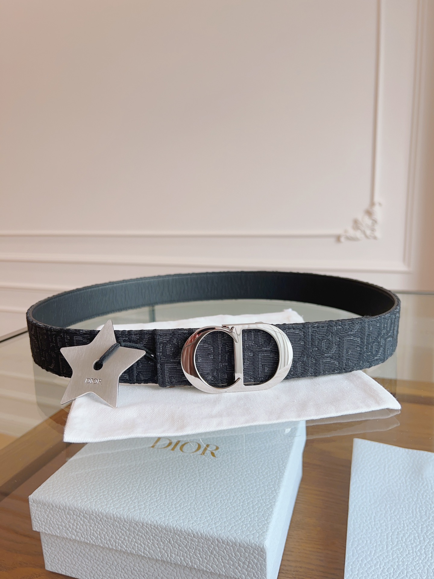 Dior Oblique Canvas and Black Leather Belt, 3.5 cm Width, Silver-Finish Metal 8 i1714405213 9203 2