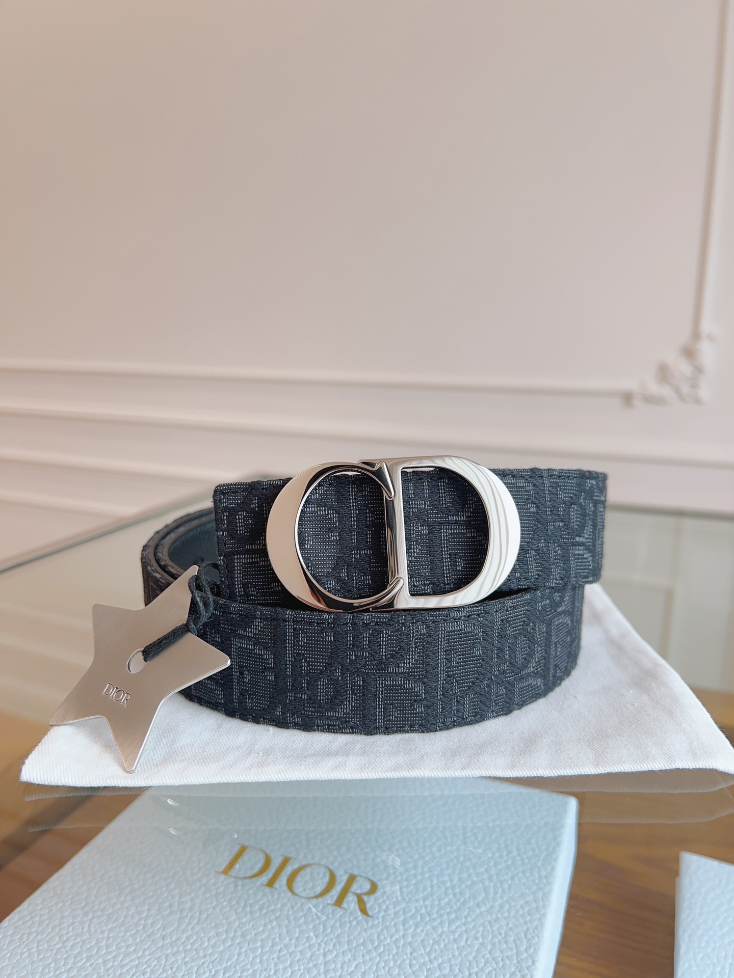Dior Oblique Canvas and Black Leather Belt, 3.5 cm Width, Silver-Finish Metal 2 i1714405214 3194 7