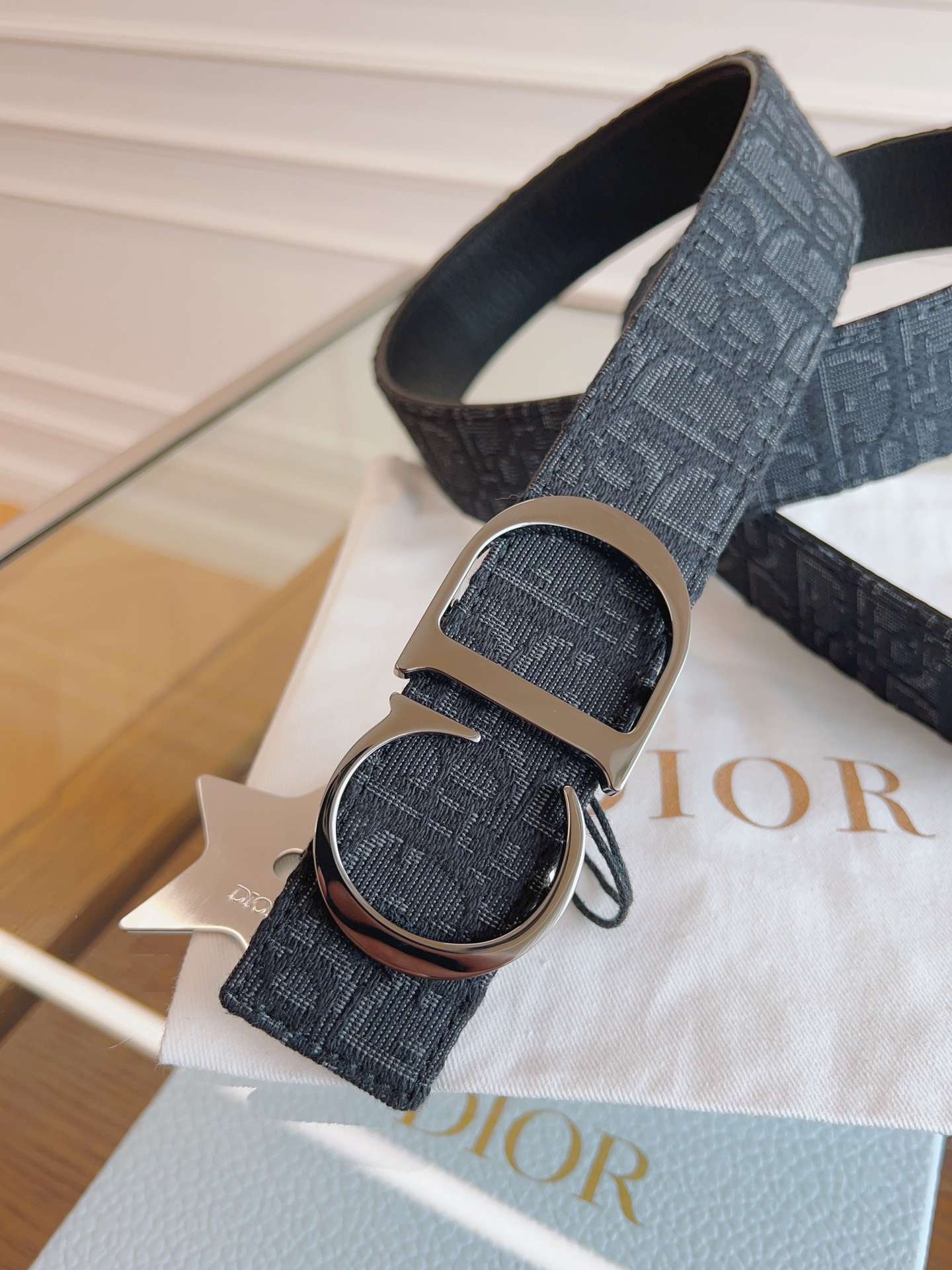 Dior Oblique Canvas and Black Leather Belt, 3.5 cm Width, Silver Finish Buckle 4 i1714405292 1007 2