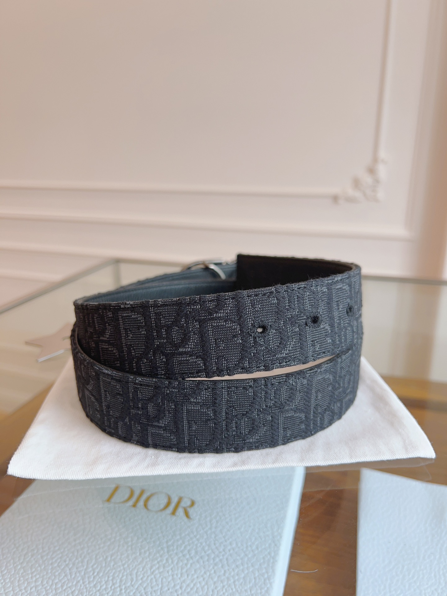 Dior Oblique Canvas and Black Leather Belt, 3.5 cm Width, Silver Finish Buckle 9 i1714405292 6657 1