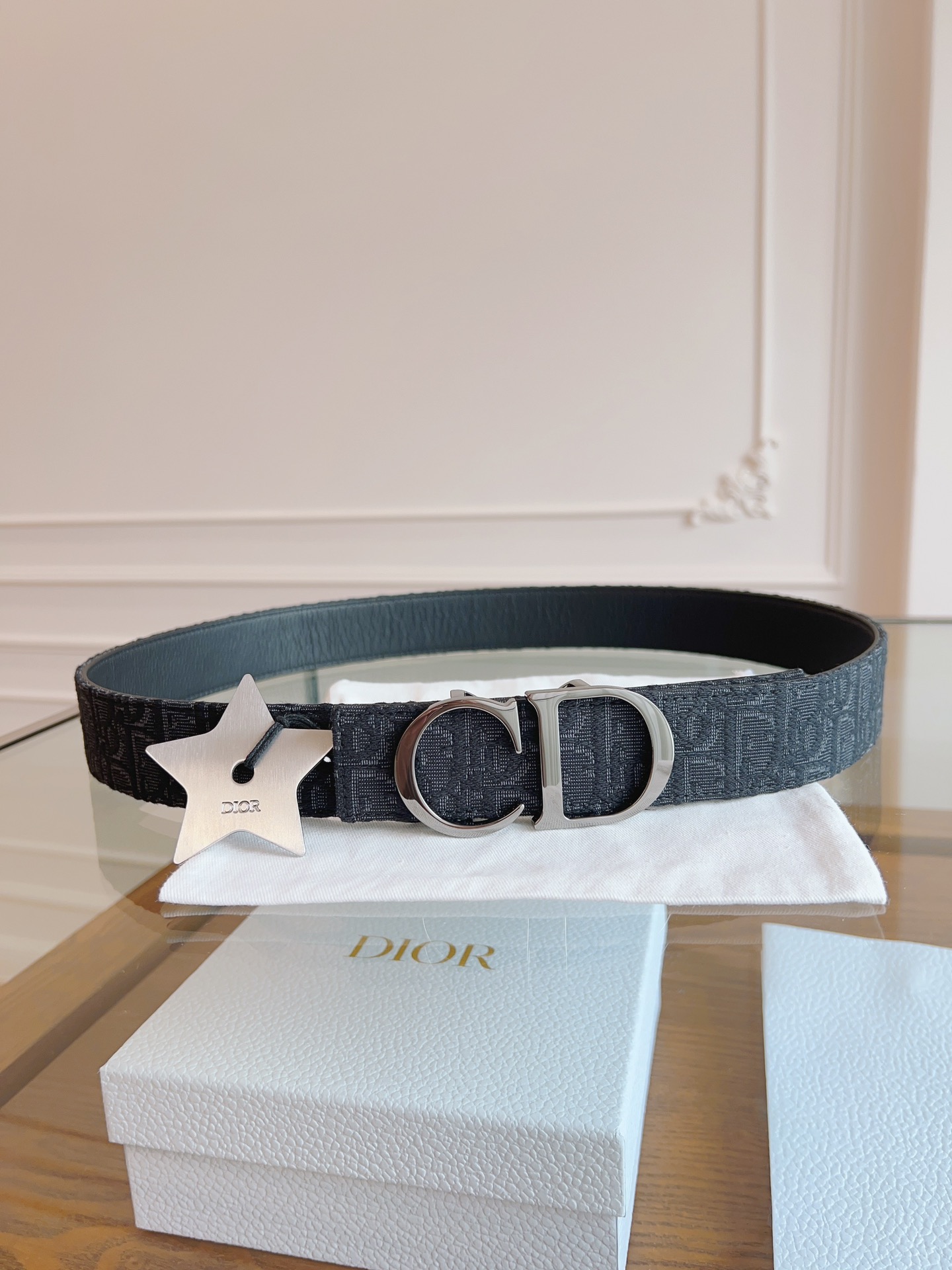 Dior Oblique Canvas and Black Leather Belt, 3.5 cm Width, Silver Finish Buckle 7 i1714405293 4661 4