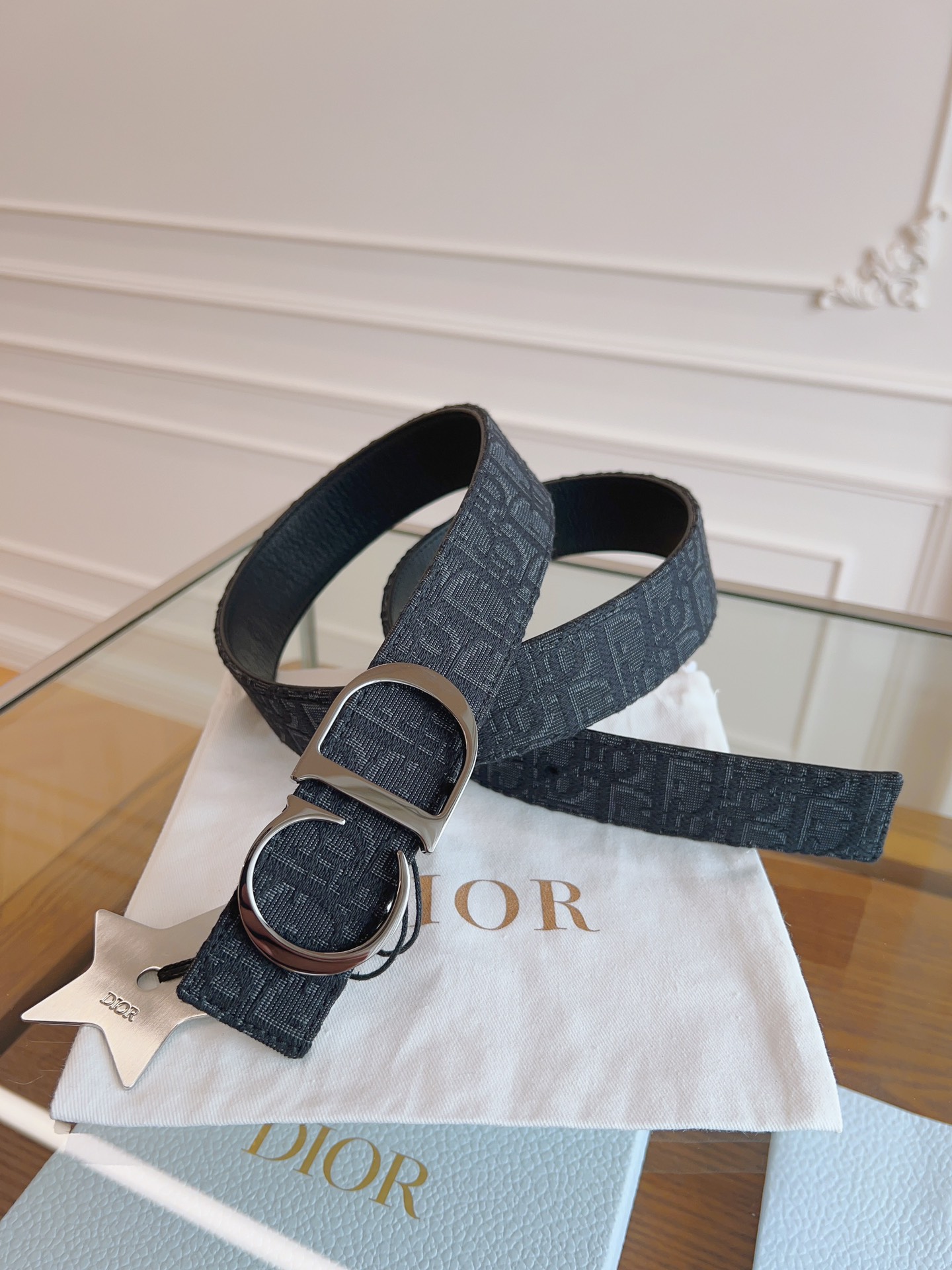 Dior Oblique Canvas and Black Leather Belt, 3.5 cm Width, Silver Finish Buckle 3 i1714405293 4700 3