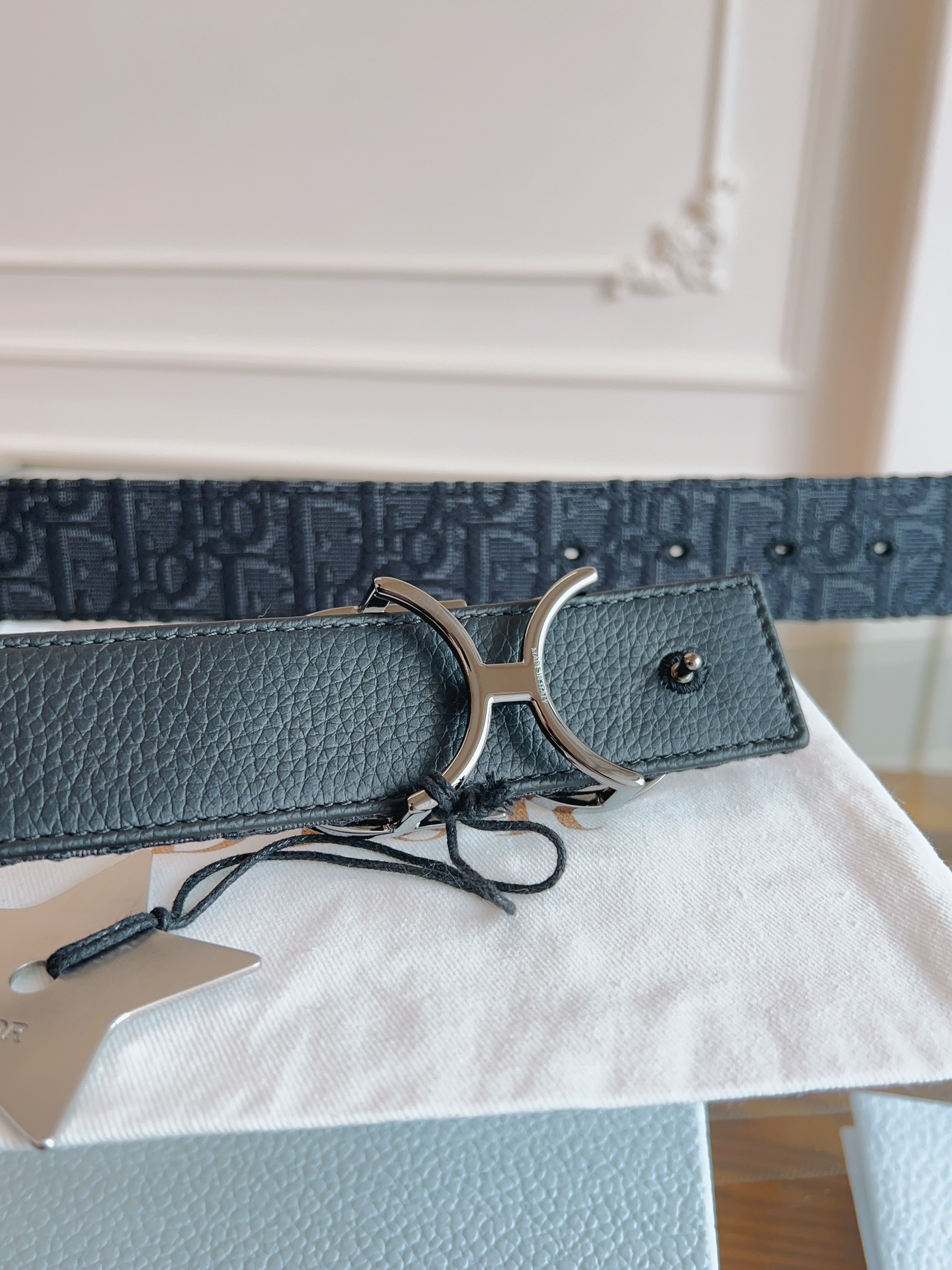 Dior Oblique Canvas and Black Leather Belt, 3.5 cm Width, Silver Finish Buckle 5 i1714405293 9757 6