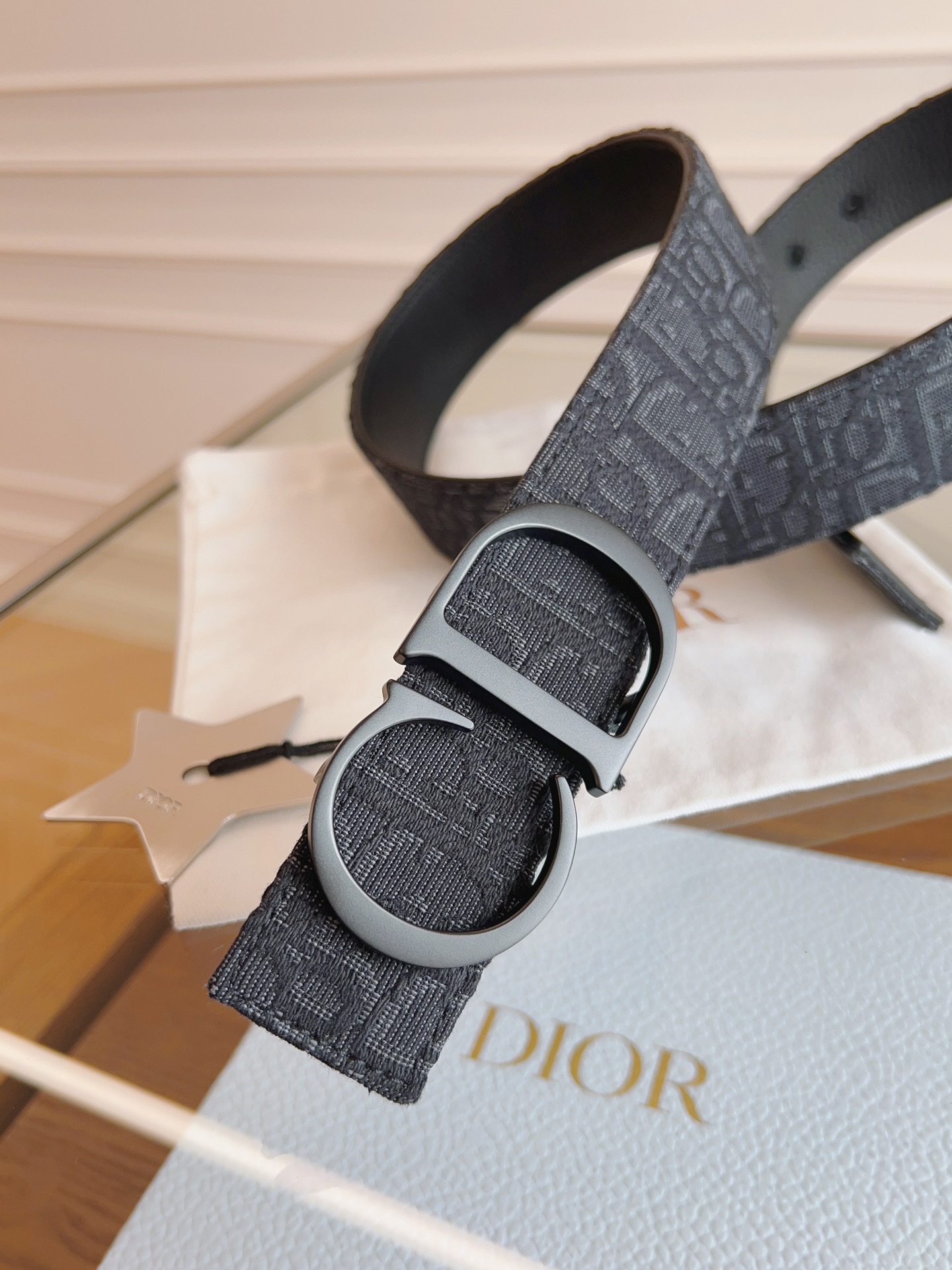 Dior Oblique Canvas and Black Calfskin Belt, 3.5 cm Width- Perfect Gift 3 i1714405359 368 4