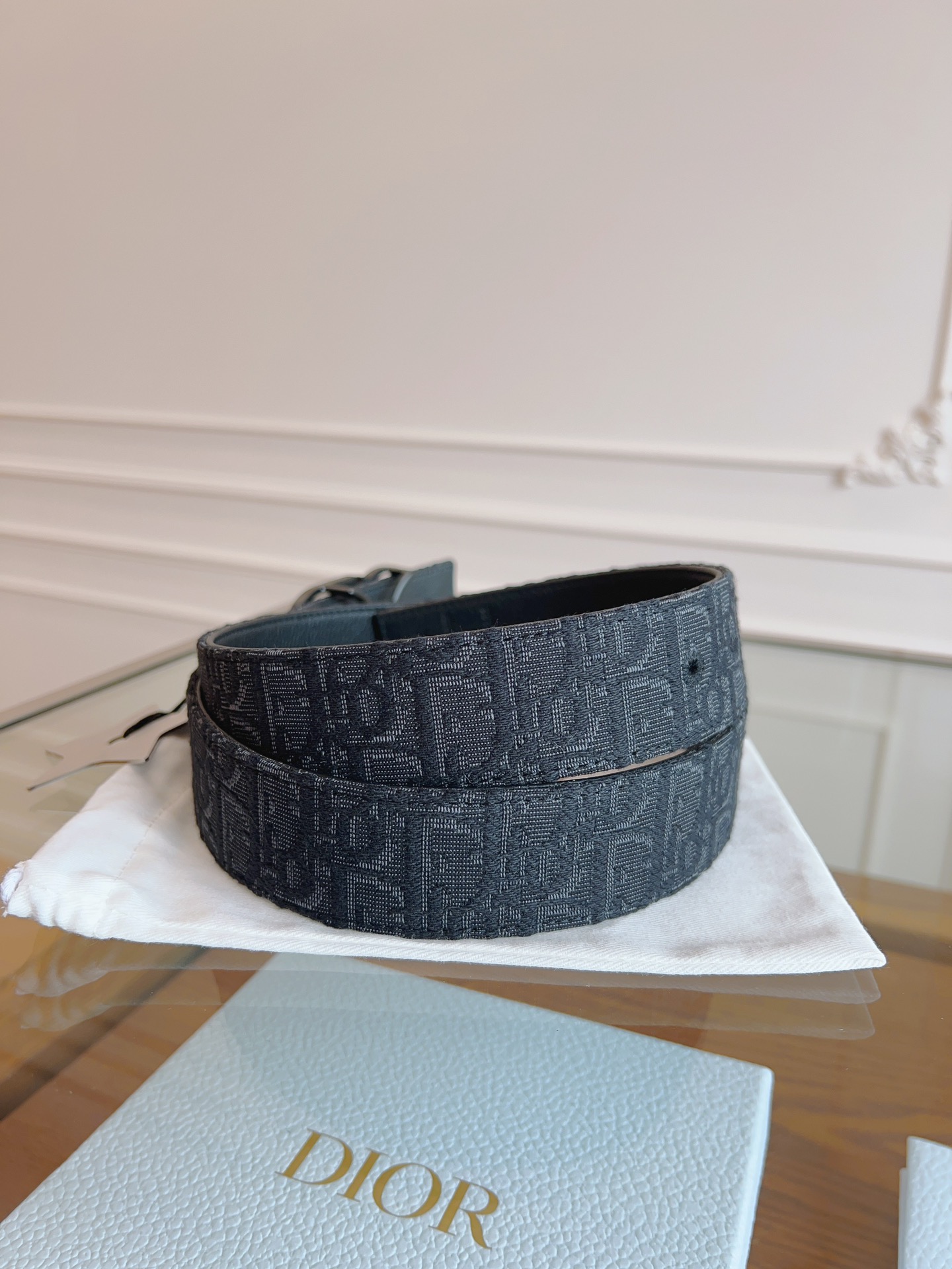 Dior Oblique Canvas and Black Calfskin Belt, 3.5 cm Width- Perfect Gift 8 i1714405359 4408 7