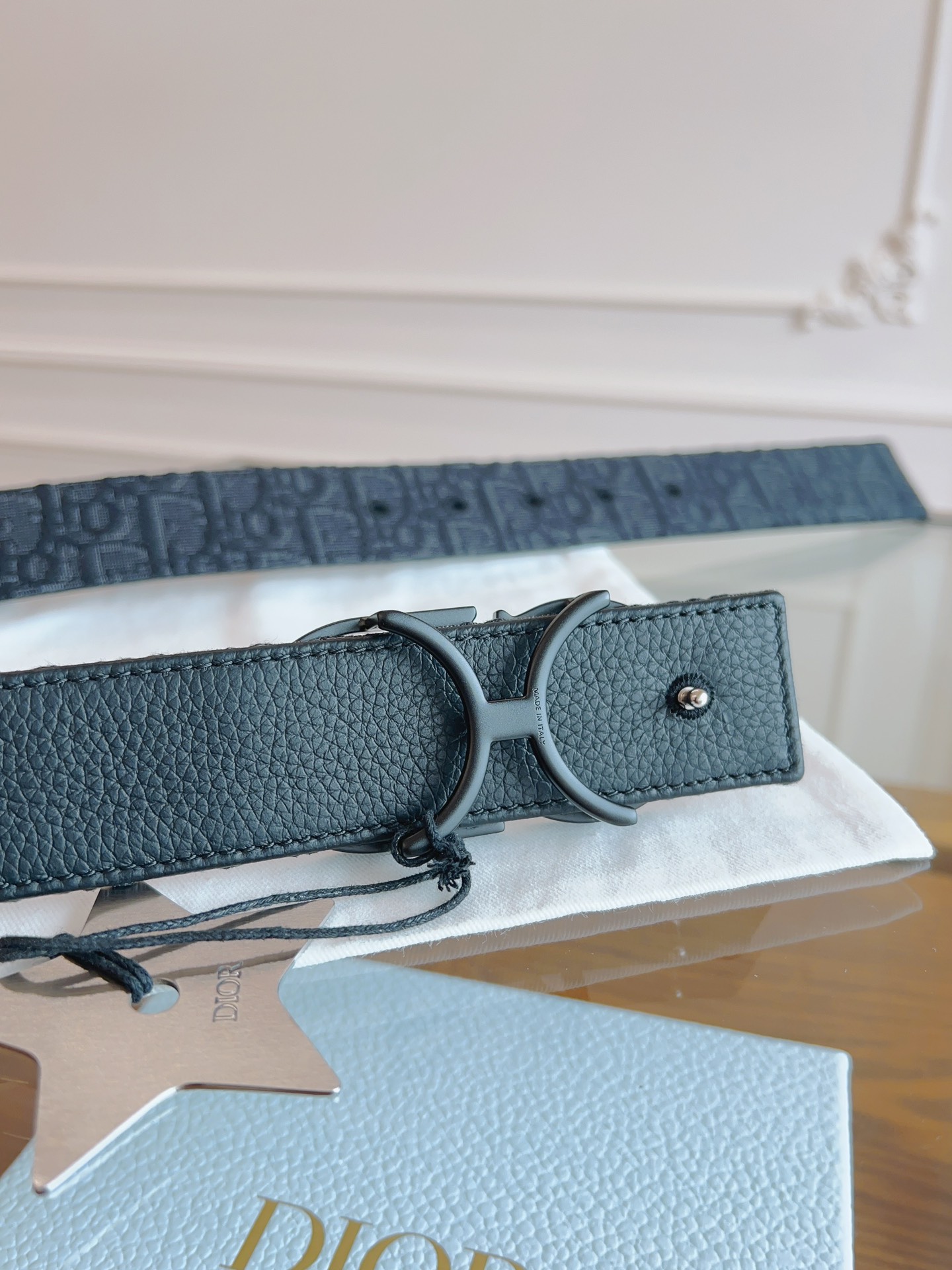 Dior Oblique Canvas and Black Calfskin Belt, 3.5 cm Width- Perfect Gift 4 i1714405359 589 2