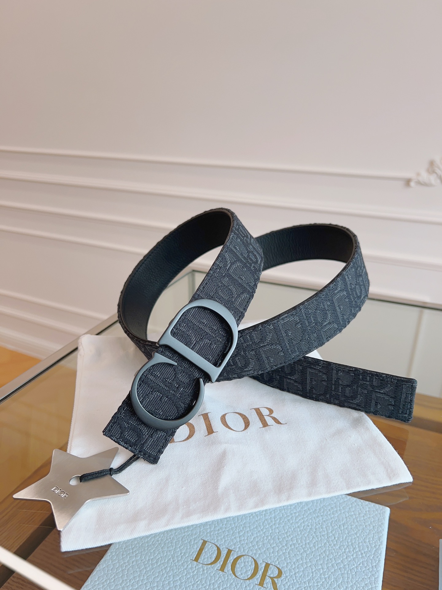 Dior Oblique Canvas and Black Calfskin Belt, 3.5 cm Width- Perfect Gift 2 i1714405359 9647 0