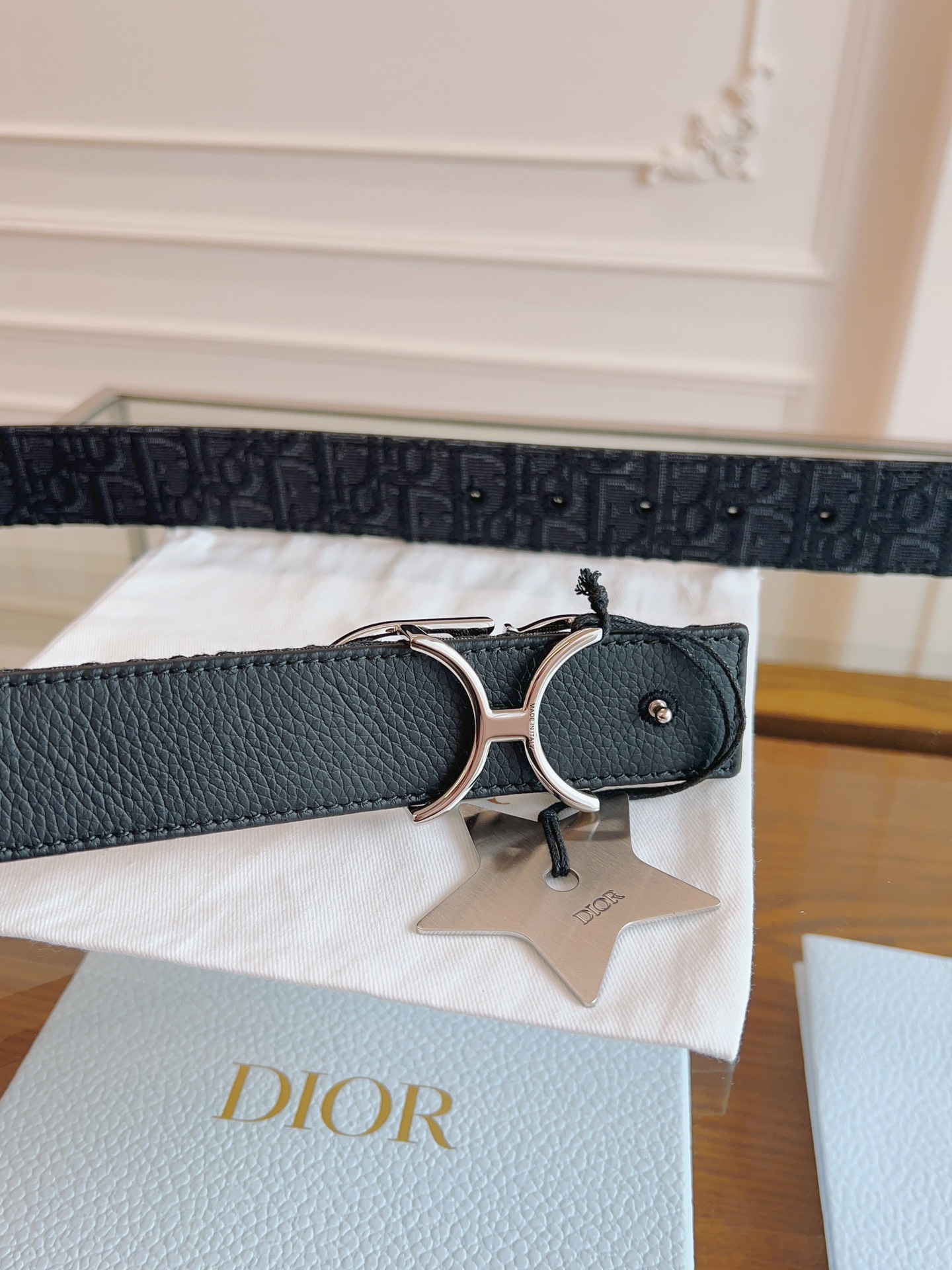 DIOR Oblique Canvas and Black Leather Belt, 3.5 cm Width 4 i1714405431 1580 7