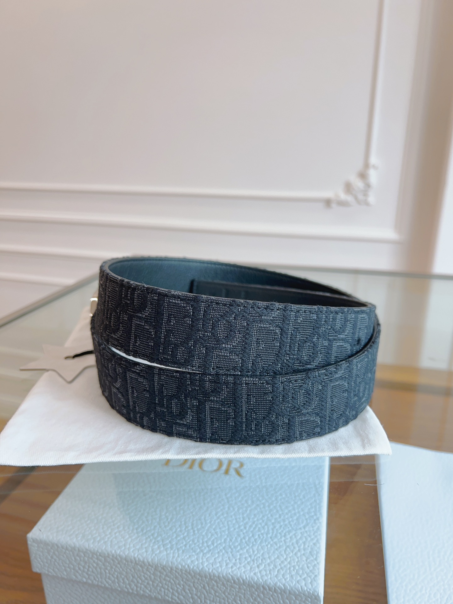 DIOR Oblique Canvas and Black Leather Belt, 3.5 cm Width 8 i1714405431 7032 1