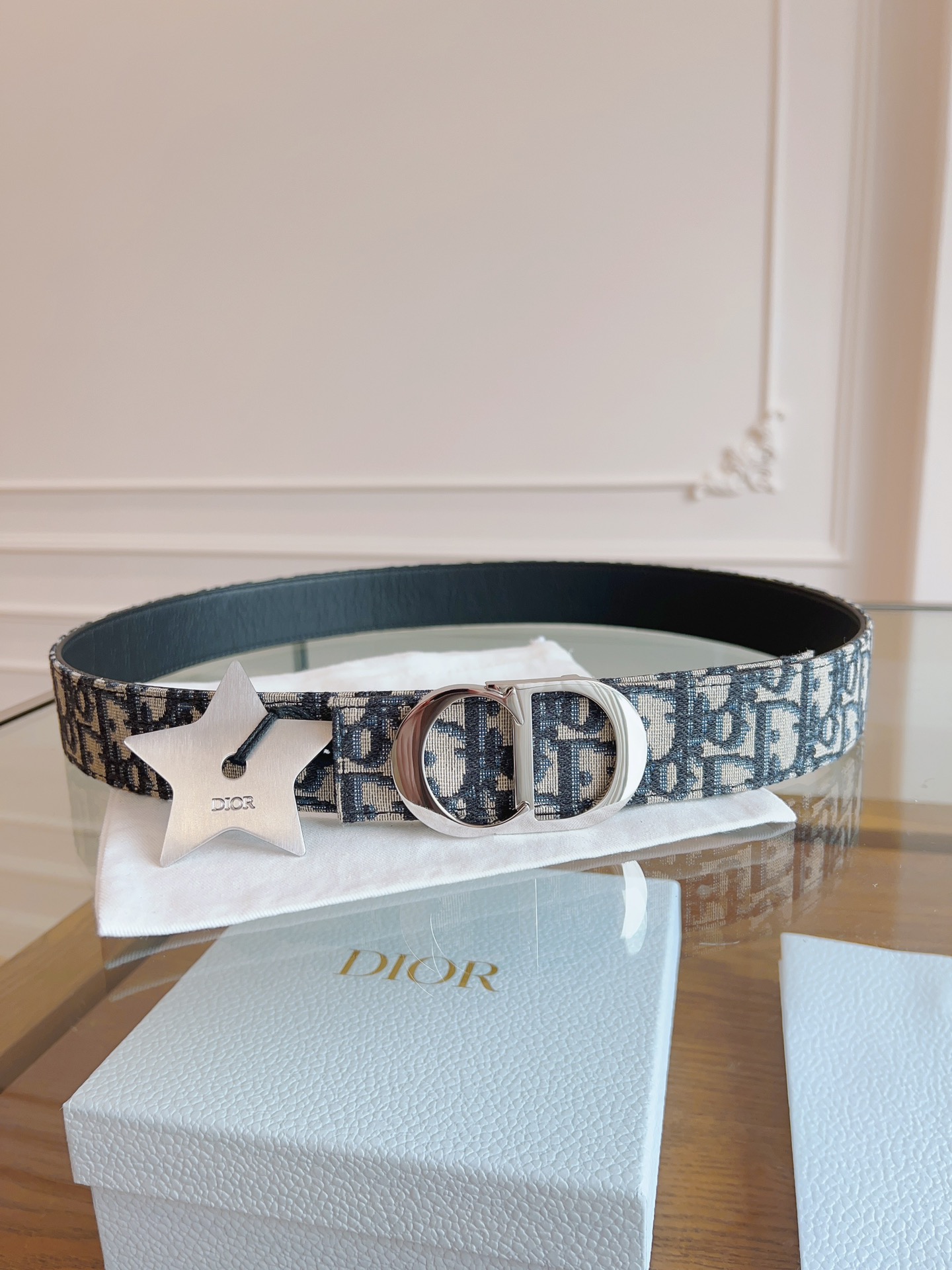 Dior Oblique Canvas and Black Calfskin Belt, 3.5 cm Width, Silver-Finish Metal 6 i1714405598 5970 0