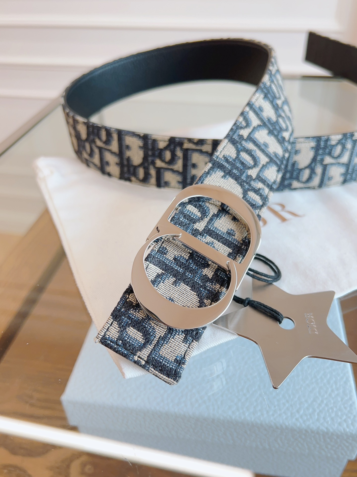 Dior Oblique Canvas and Black Calfskin Belt, 3.5 cm Width, Silver-Finish Metal 4 i1714405599 3963 2