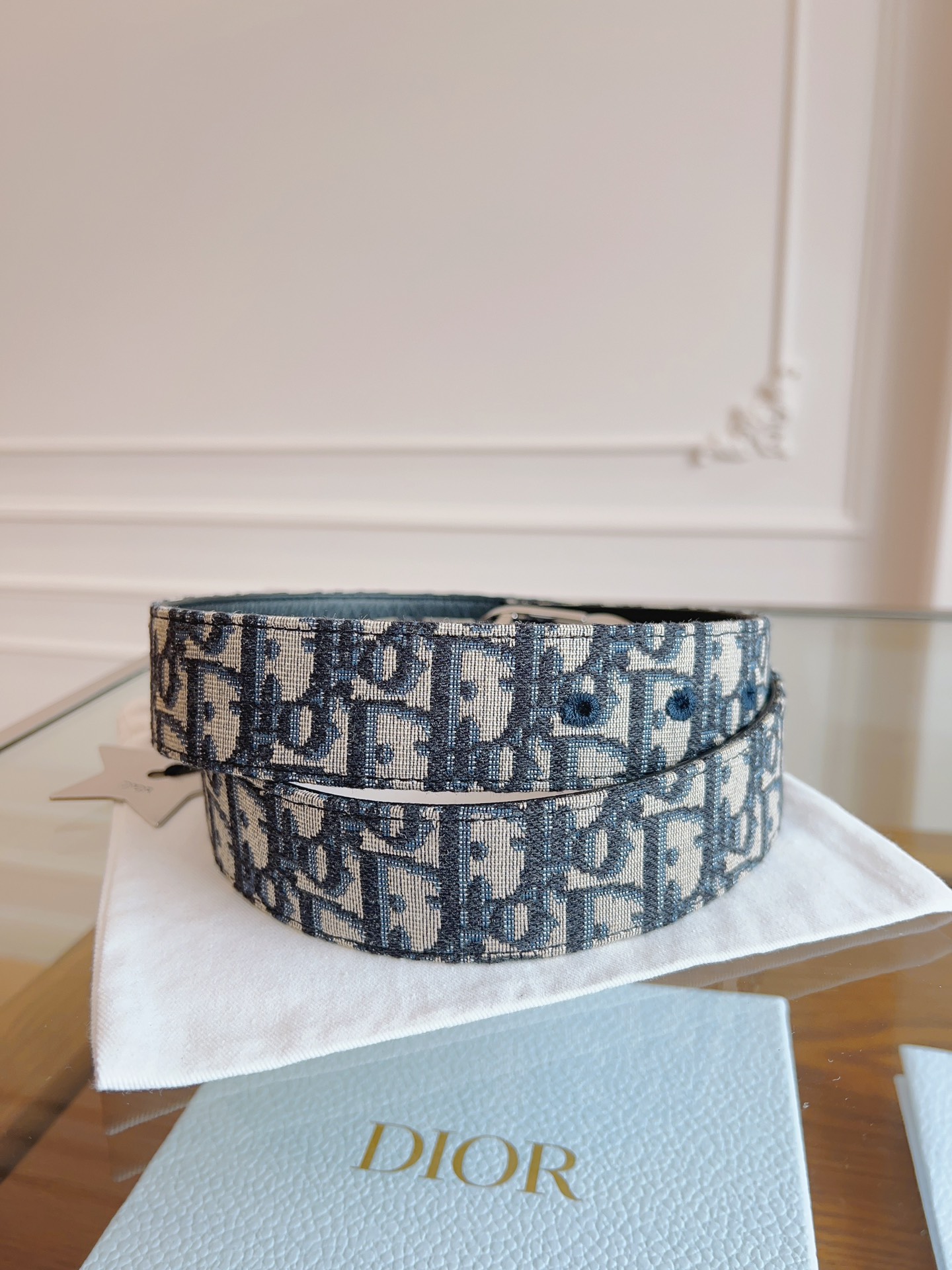 Dior Oblique Canvas and Black Calfskin Belt, 3.5 cm Width, Silver-Finish Metal 9 i1714405599 6027 4