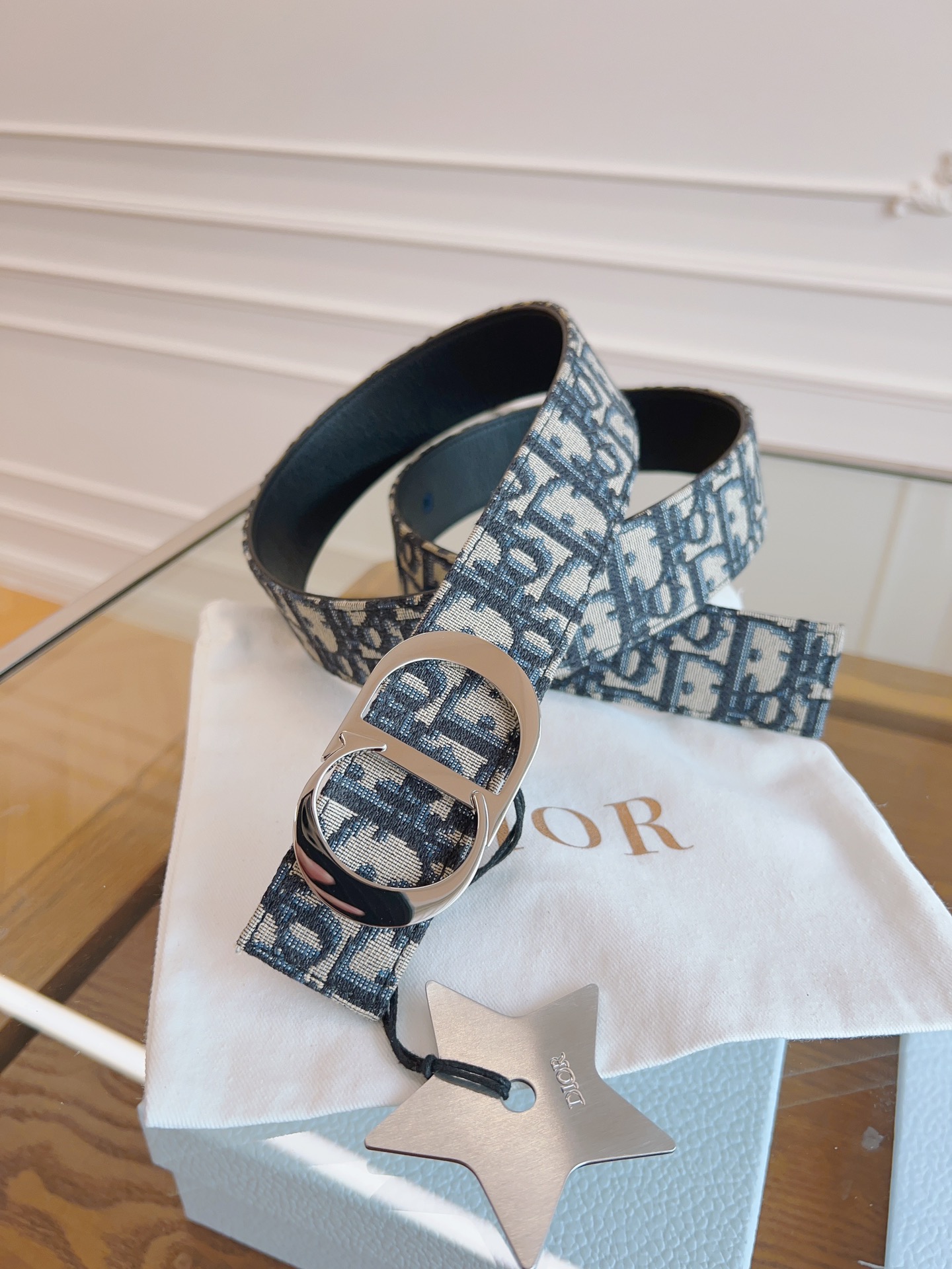 Dior Oblique Canvas and Black Calfskin Belt, 3.5 cm Width, Silver-Finish Metal 3 i1714405599 7092 1